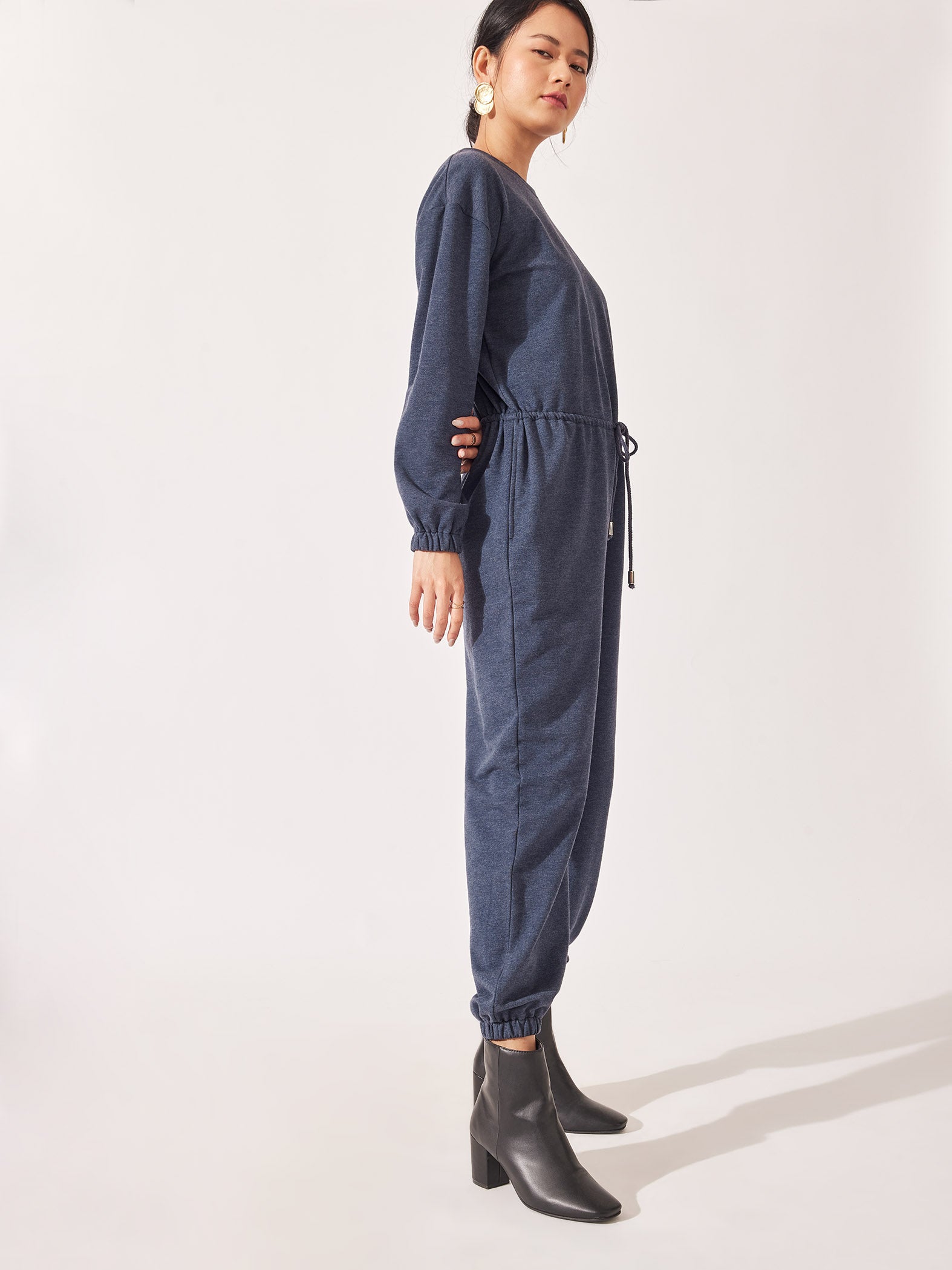 Navy Waist Drawstring Jumpsuit