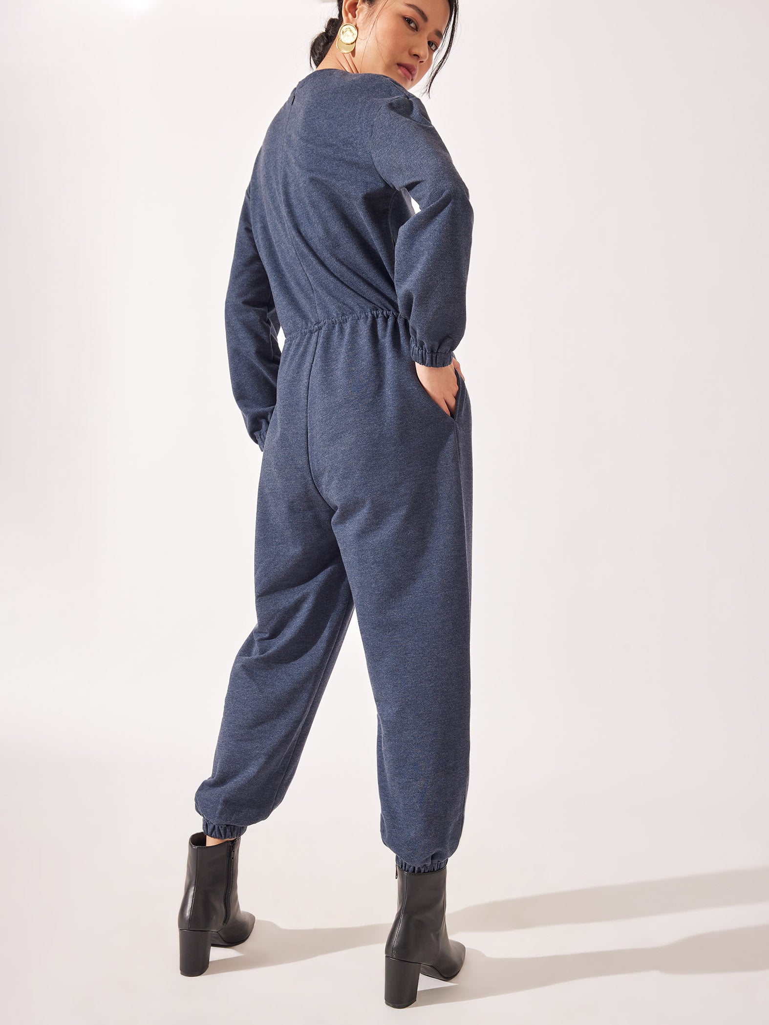 Navy Waist Drawstring Jumpsuit