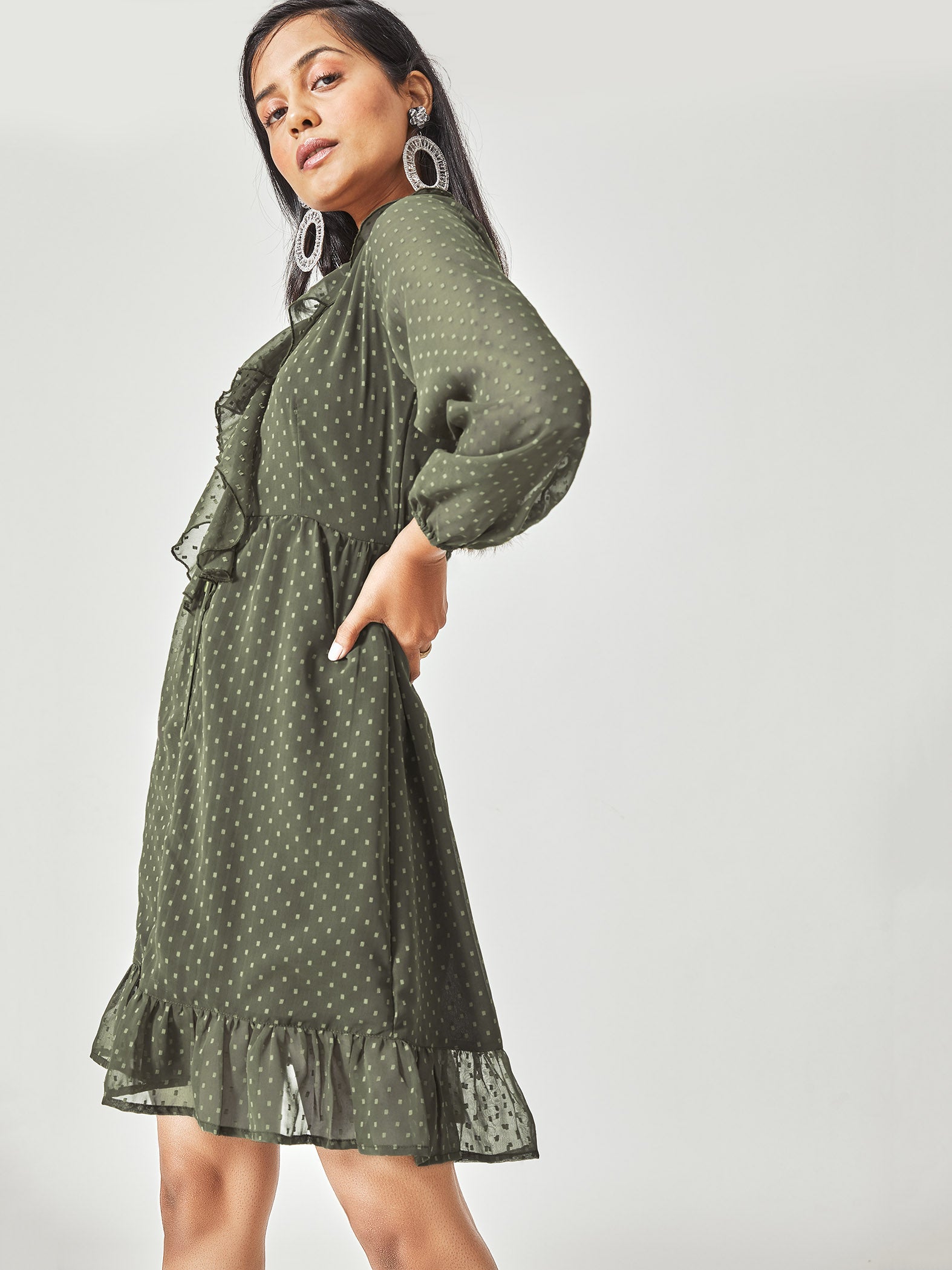 Olive Ruffle Dress