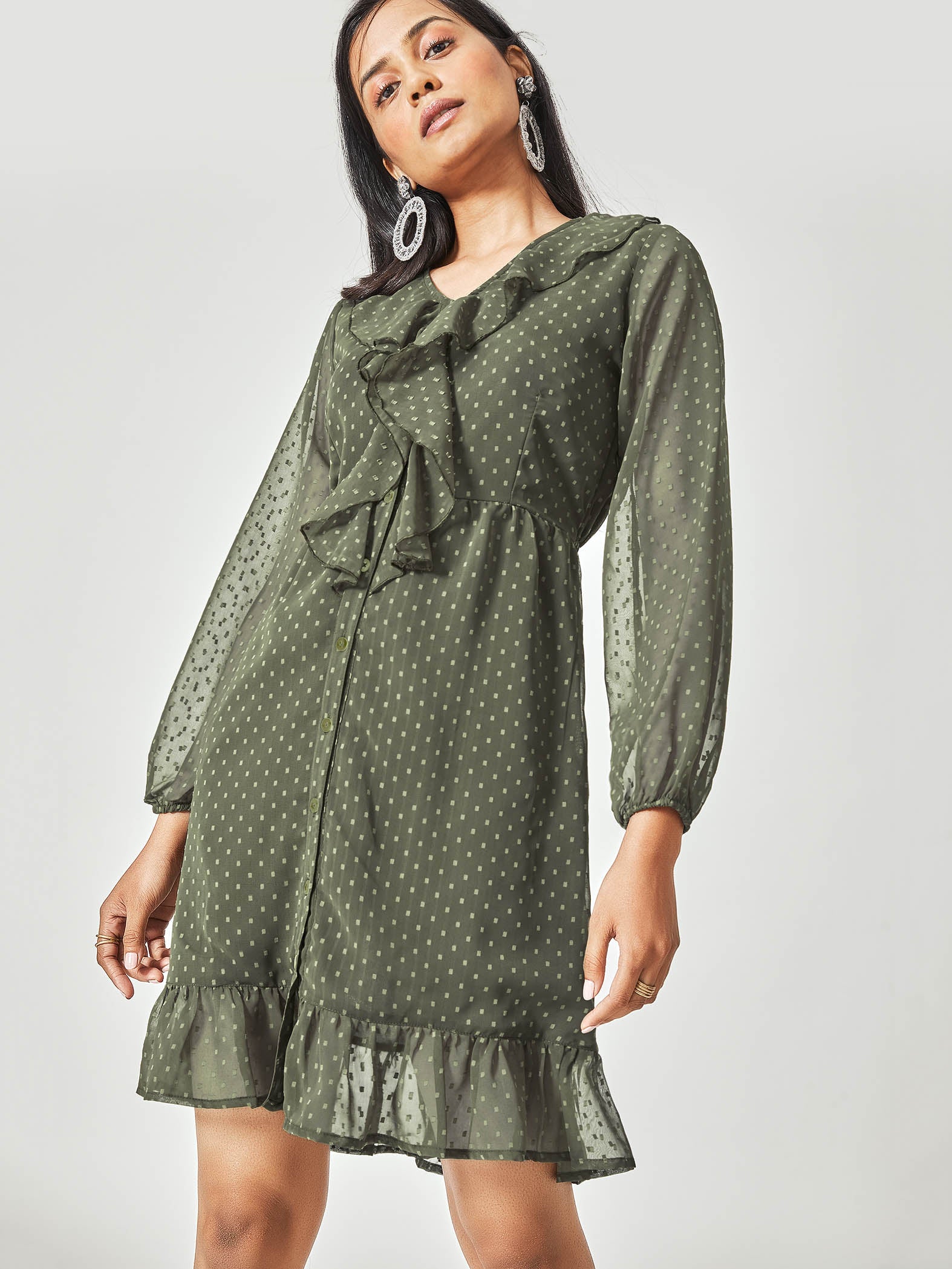 Olive Ruffle Dress