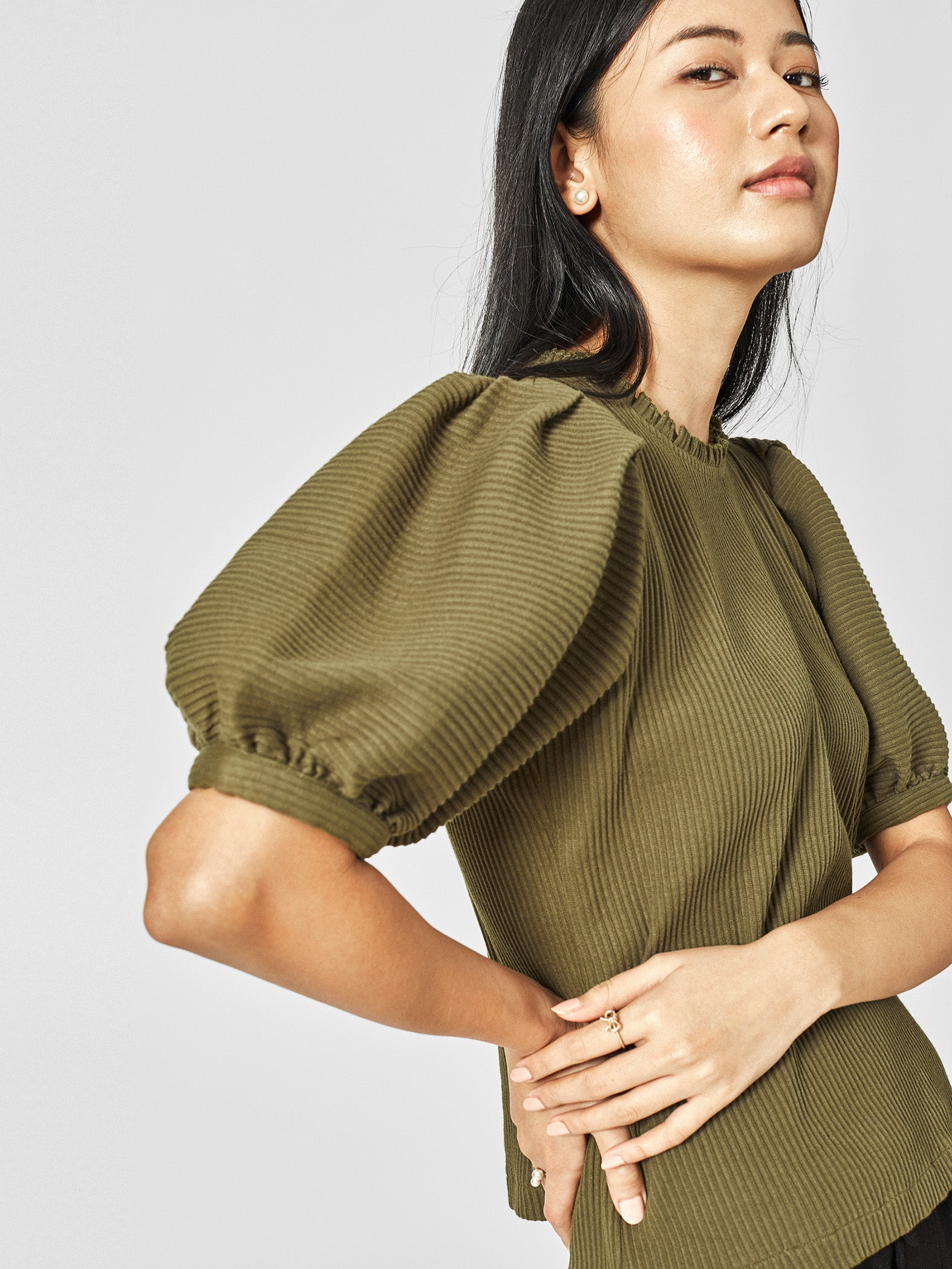 Olive Balloon Sleeve Top