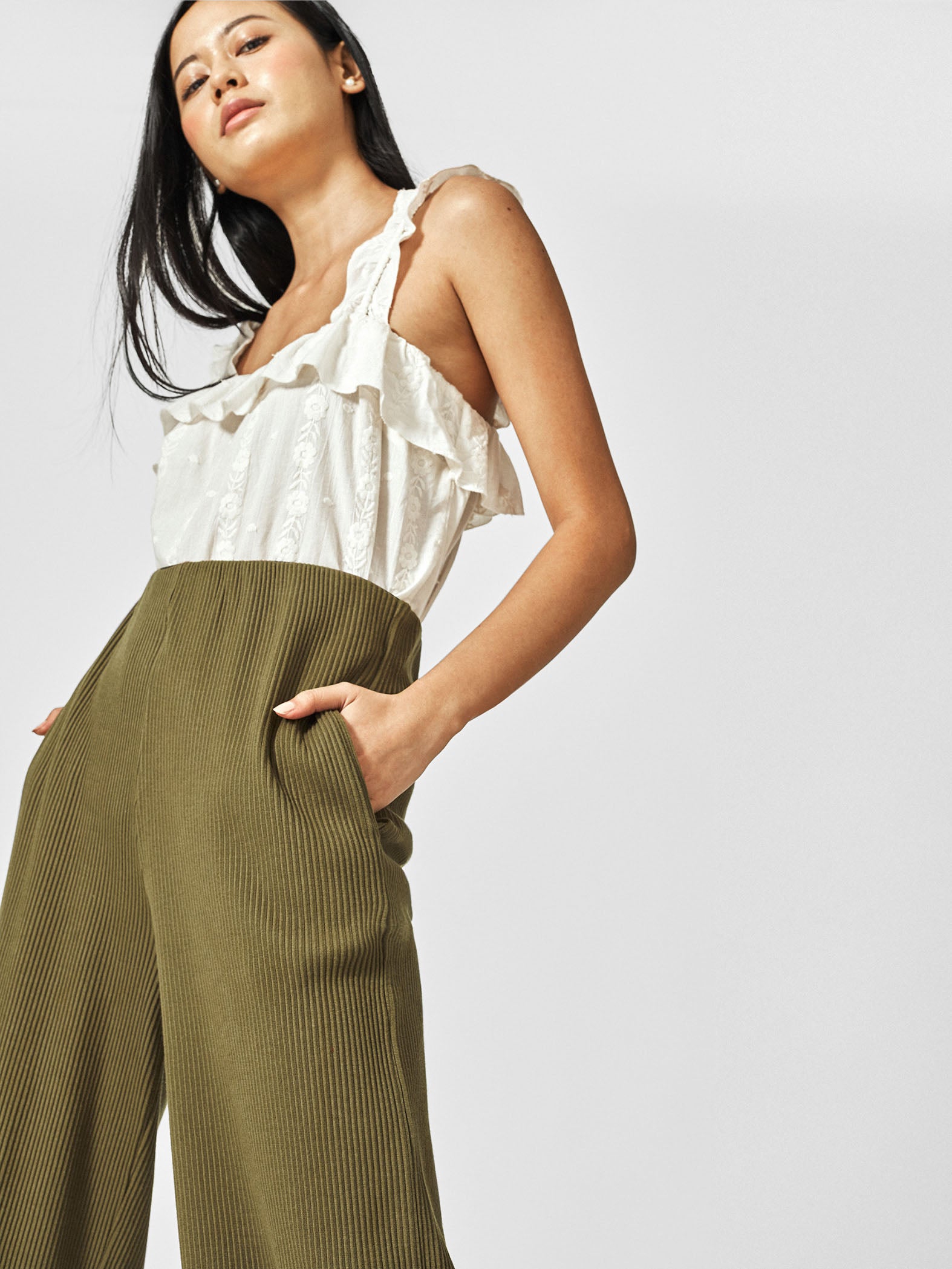 Olive Flare Pocket Pants