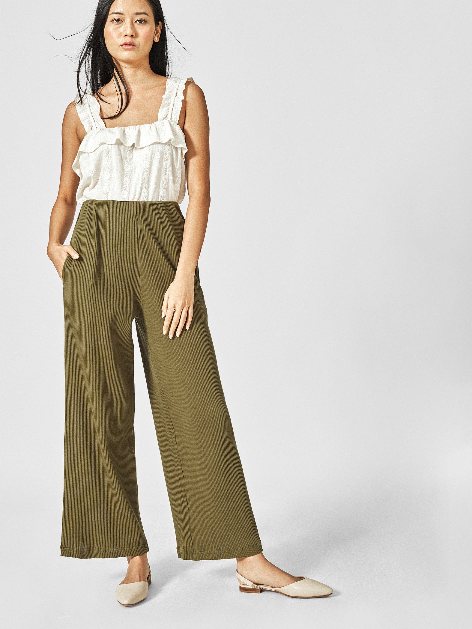 Olive Flare Pocket Pants