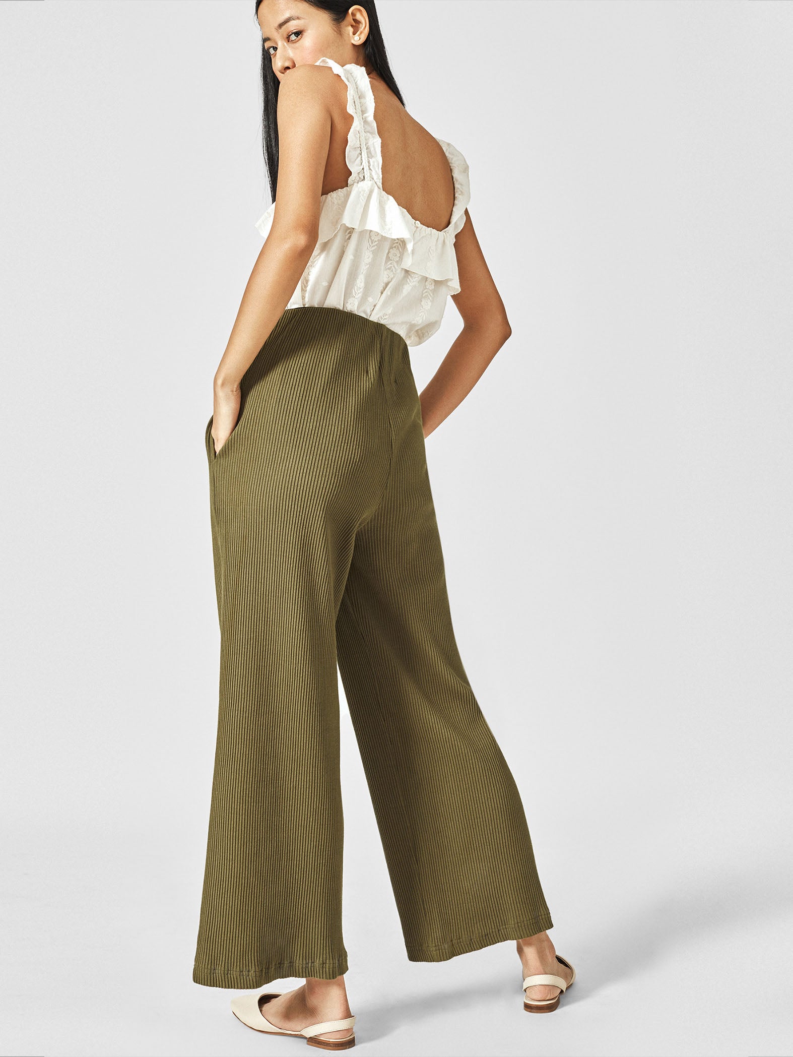 Olive Flare Pocket Pants