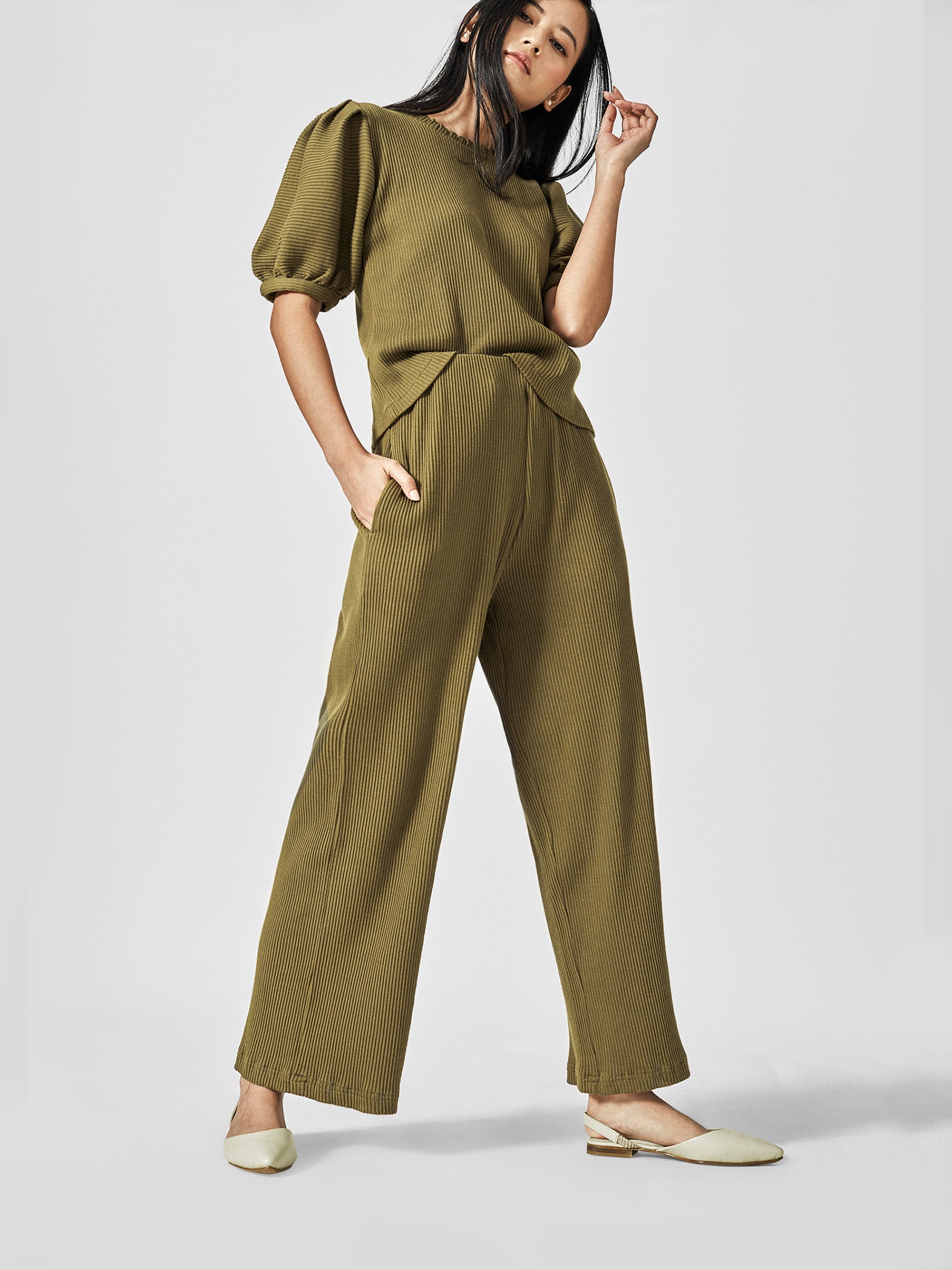 Olive Flare Pocket Pants