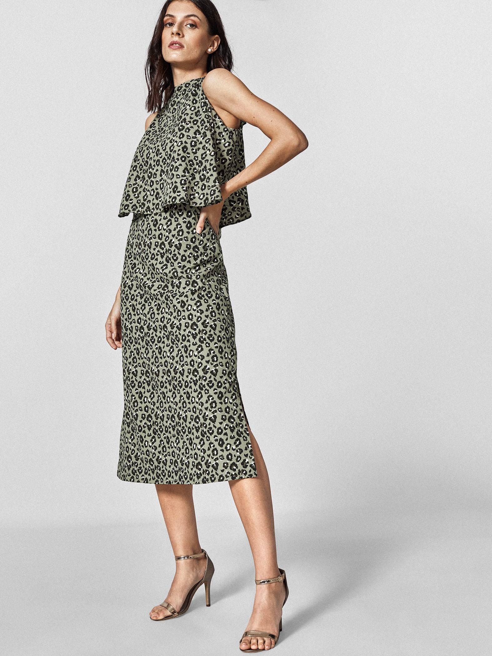 Olive Leopard Overlay Dress
