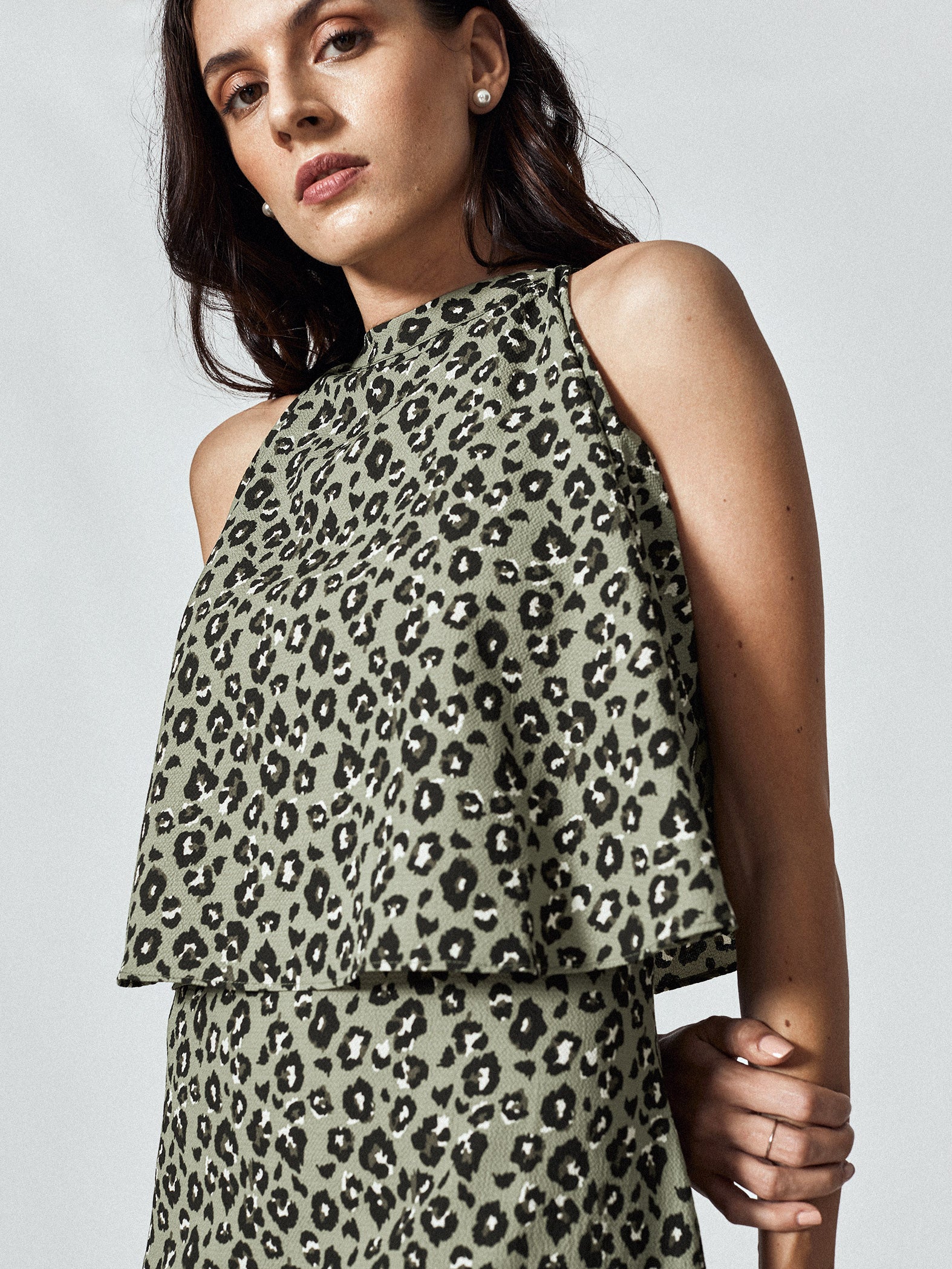 Olive Leopard Overlay Dress