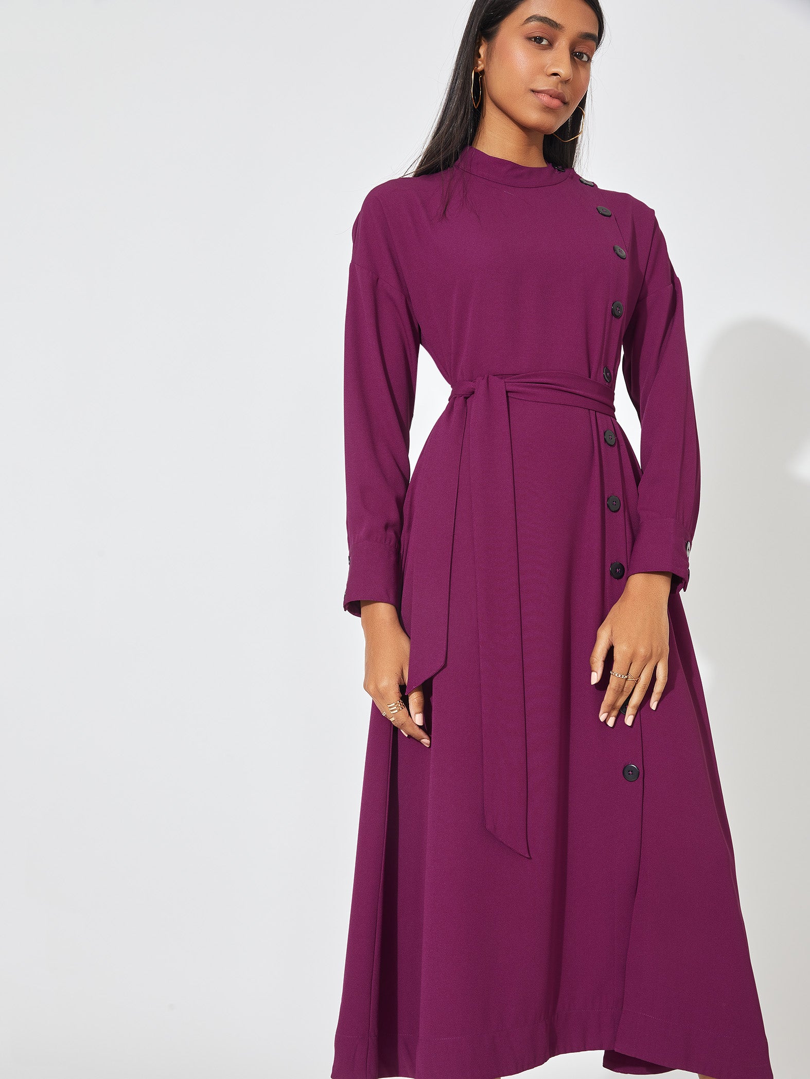 Button midi dress shops with sleeves