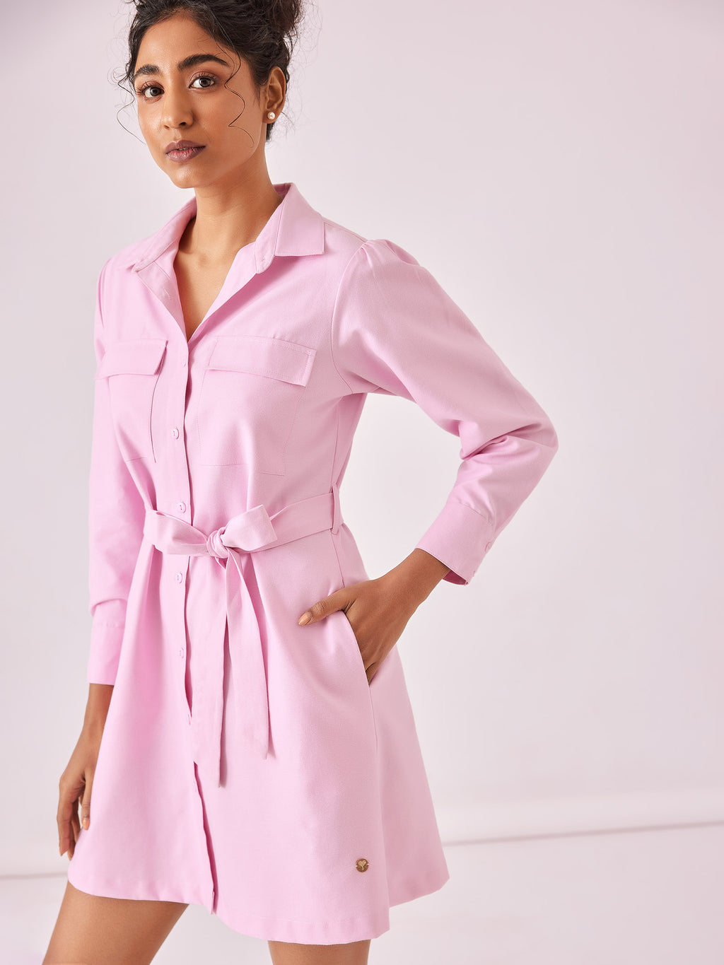 Pale Pink Chambray Shirt Dress