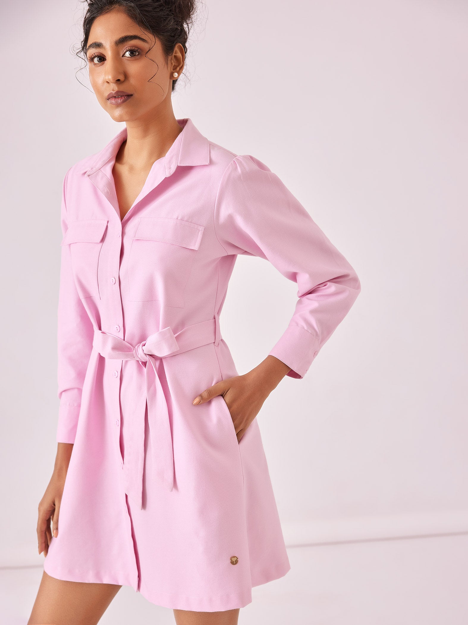 Pale Pink Chambray Shirt Dress