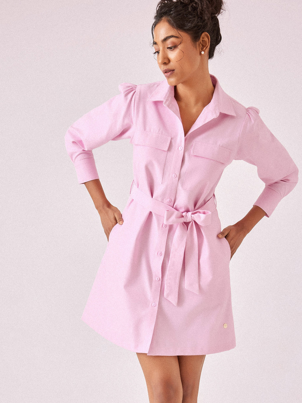 Pale Pink Chambray Shirt Dress