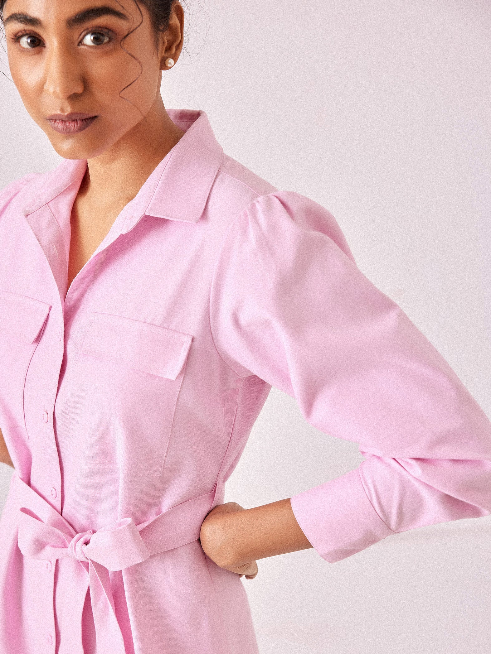 Pale Pink Chambray Shirt Dress