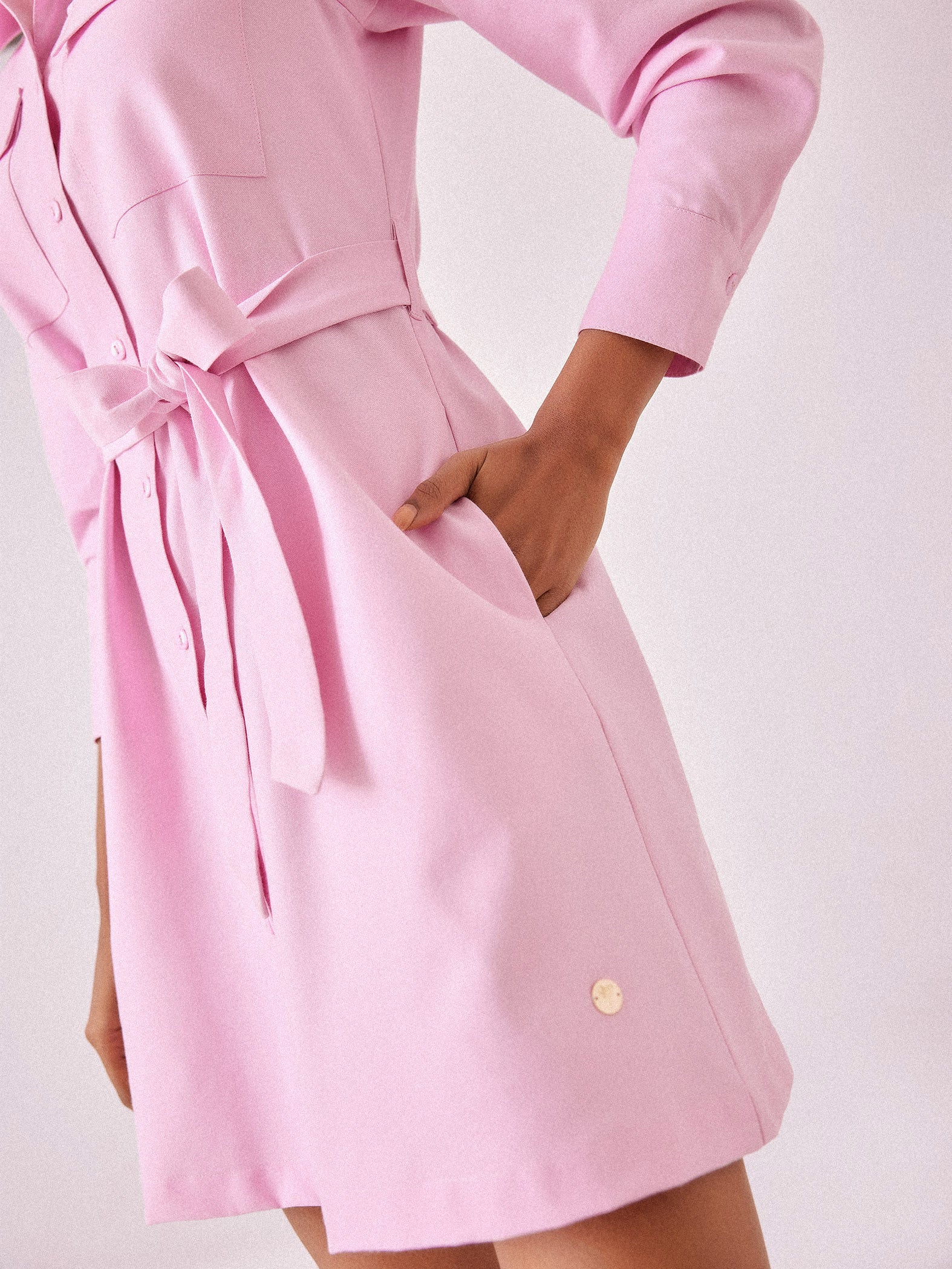 Pale Pink Chambray Shirt Dress