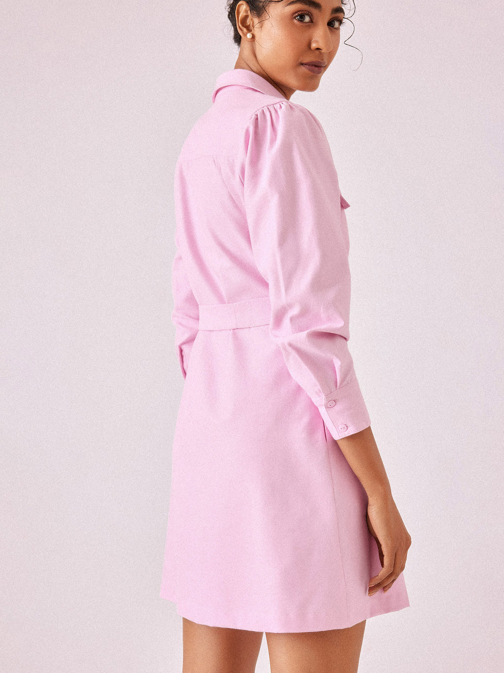 Pale Pink Chambray Shirt Dress