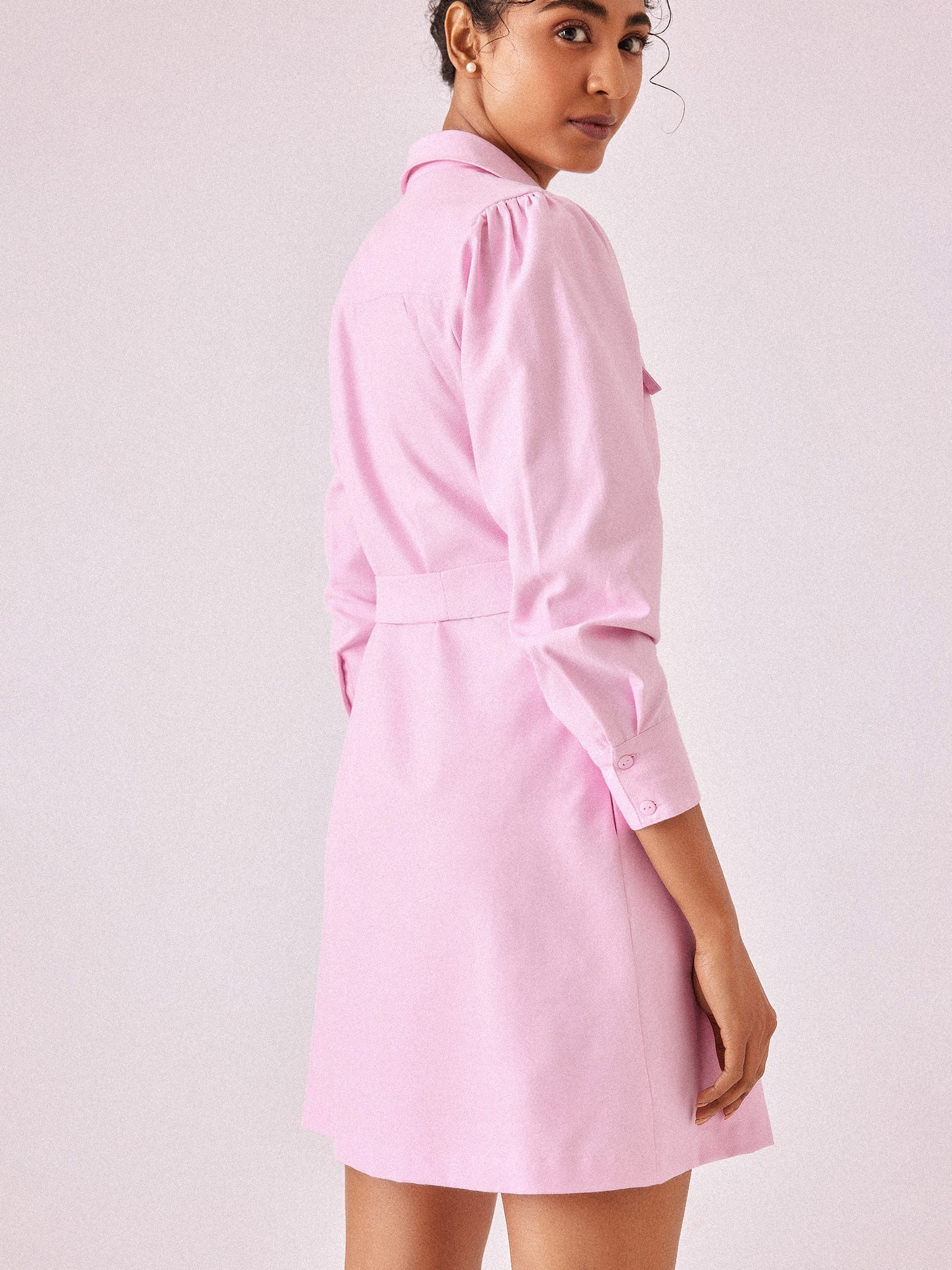 Pale Pink Chambray Shirt Dress