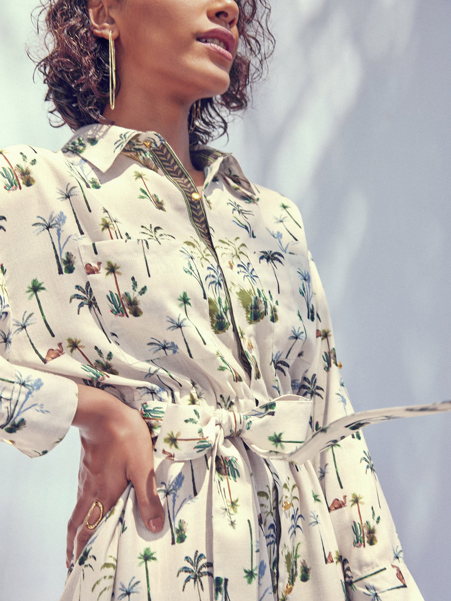 Palm Tree Print Shirt Dress