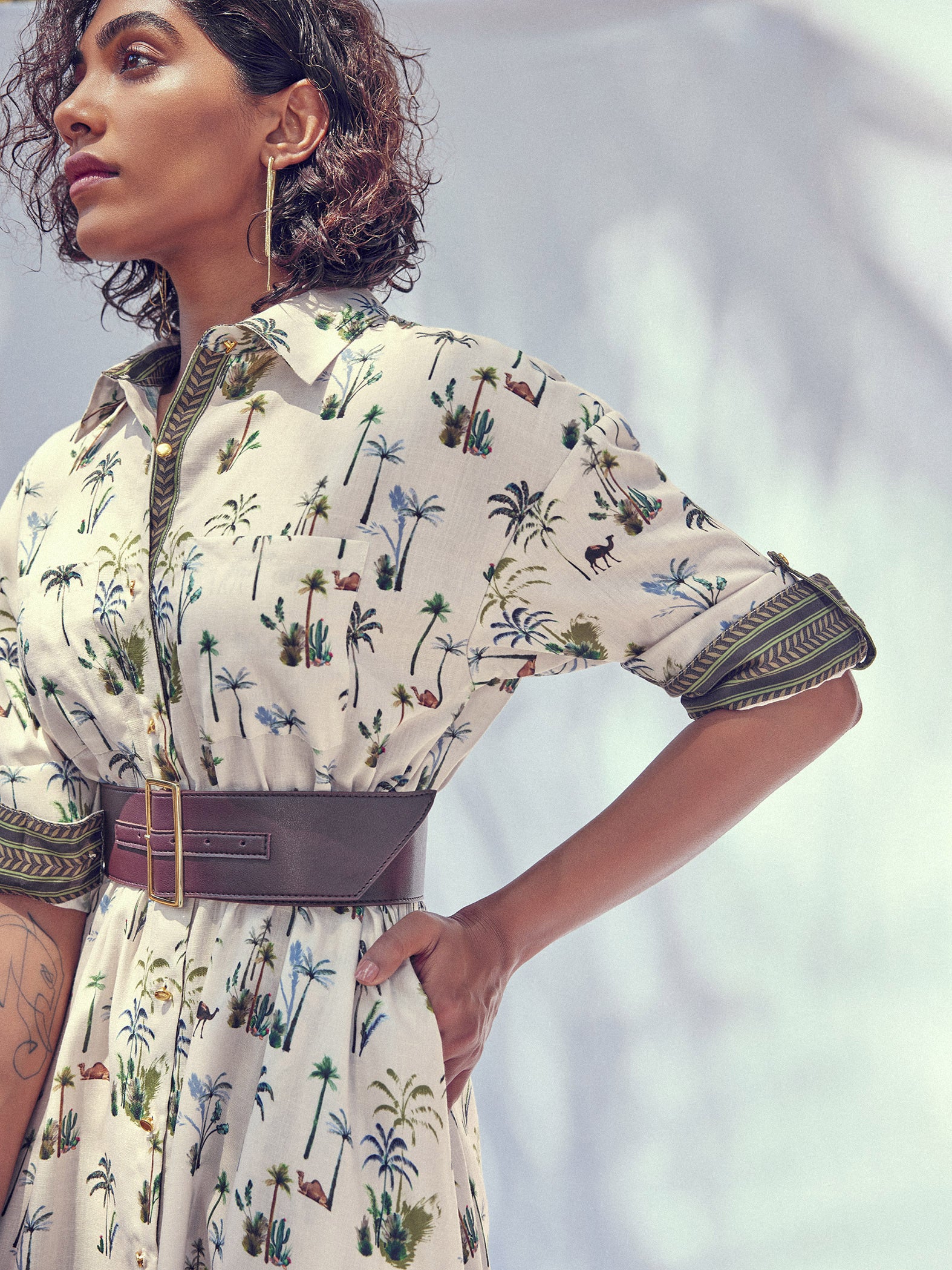 Palm leaf shirt dress best sale