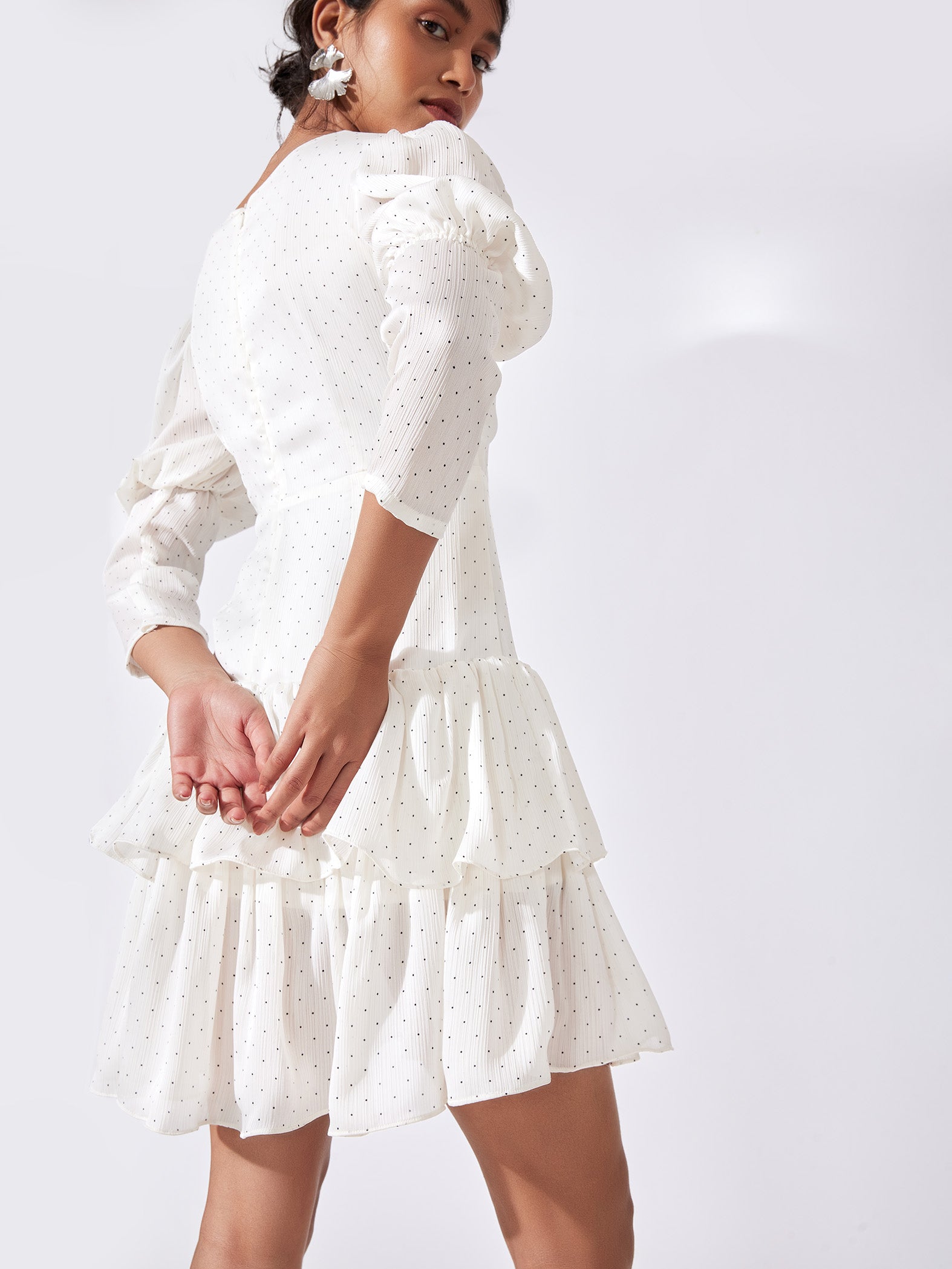 Polka Puff Sleeve Tiered Dress