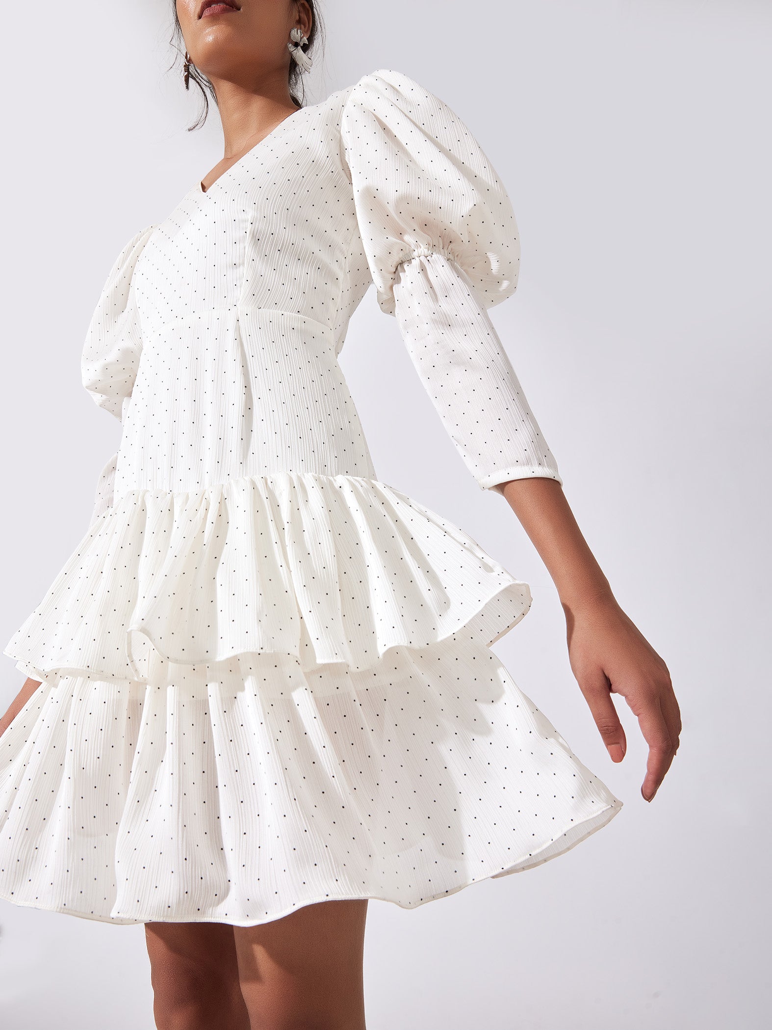 Polka Puff Sleeve Tiered Dress