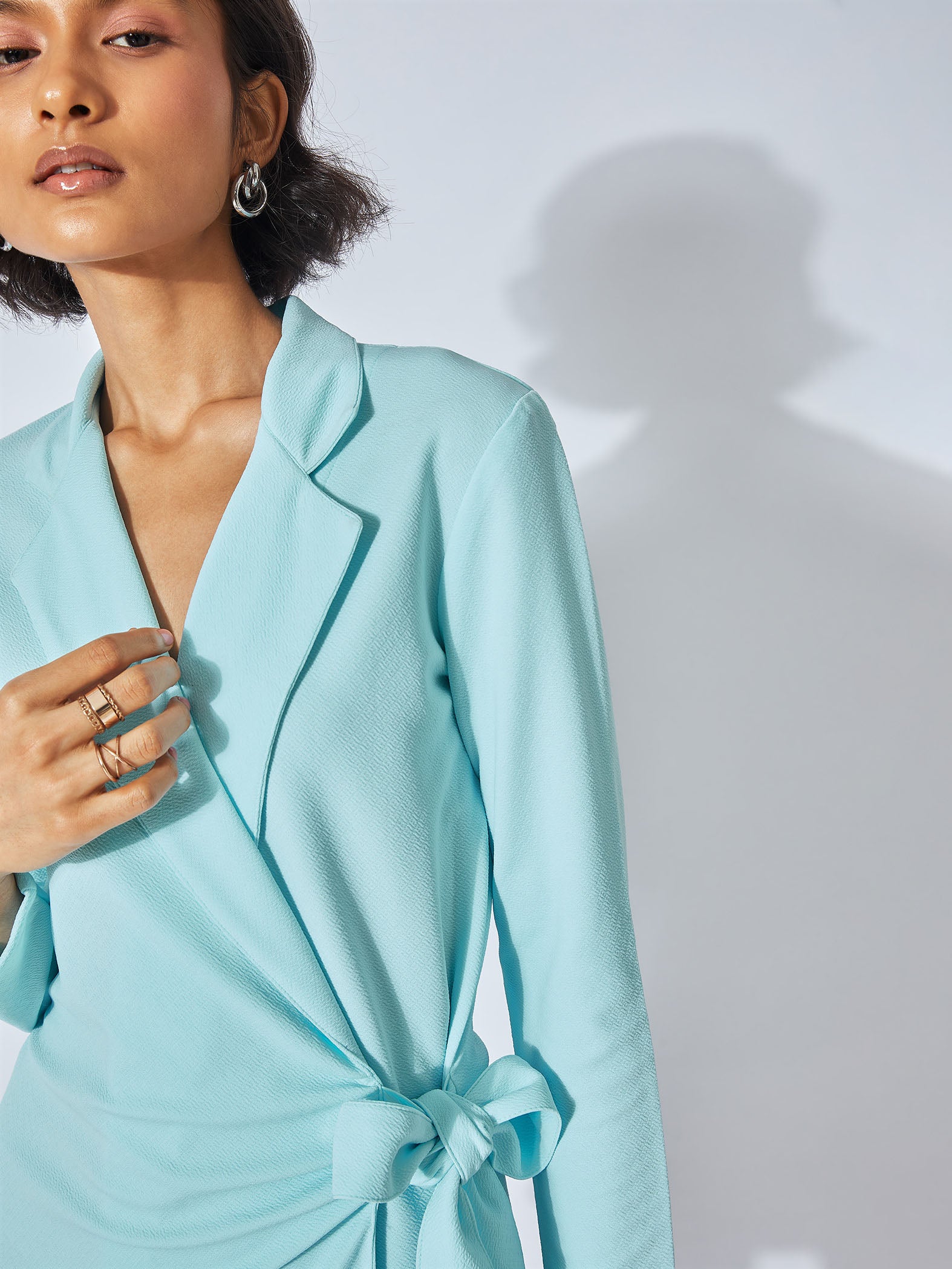 Powder Blue Front Tie Blazer Dress