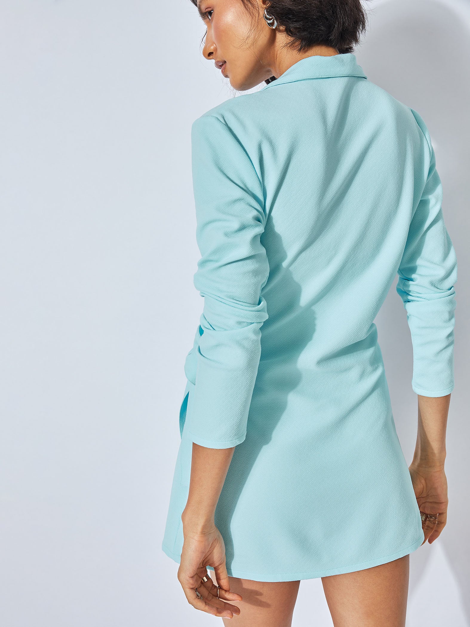 Powder Blue Front Tie Blazer Dress