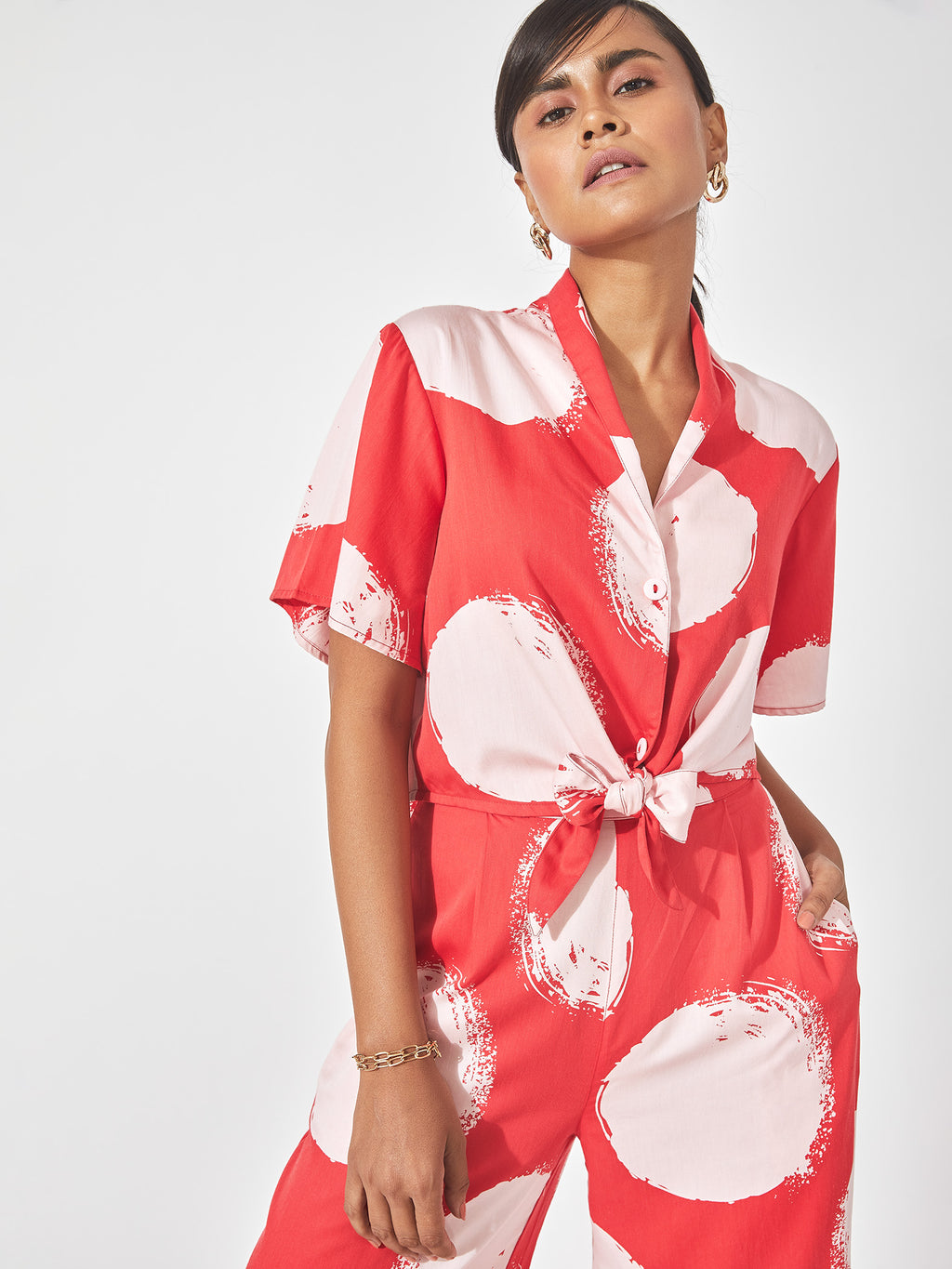 Red & White Polka Crop Shirt
