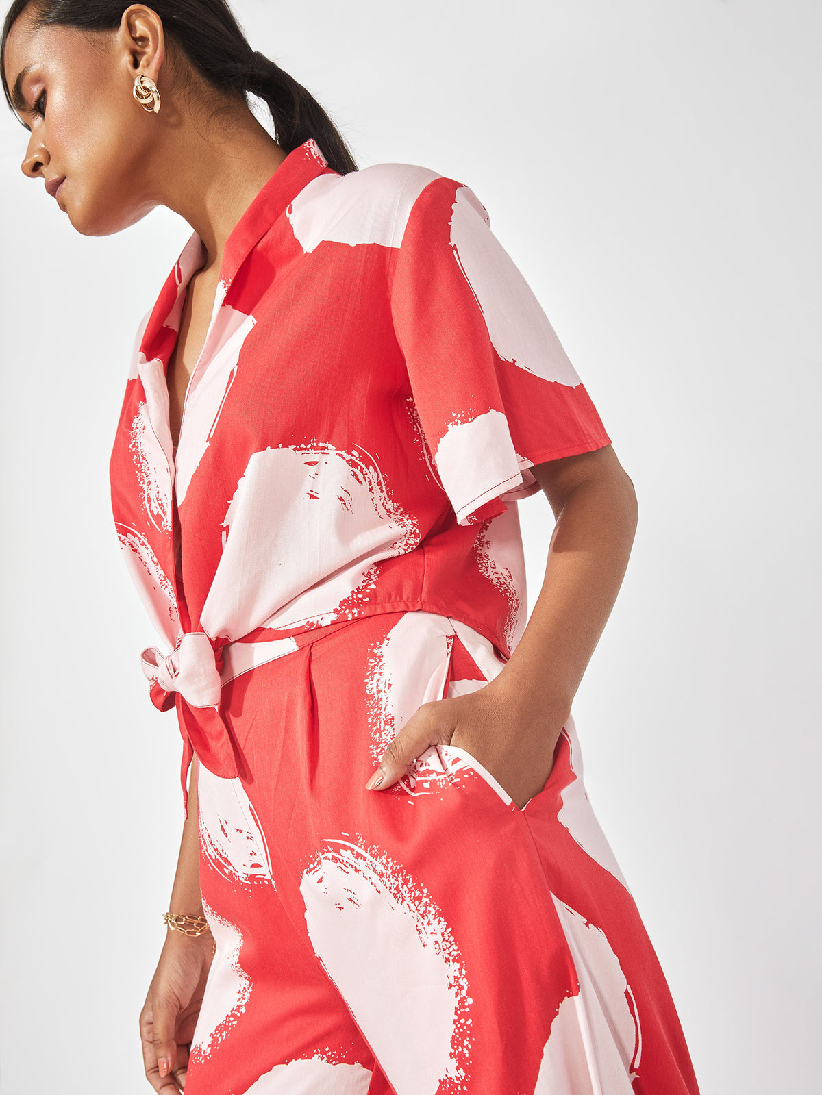 Red & White Polka Crop Shirt