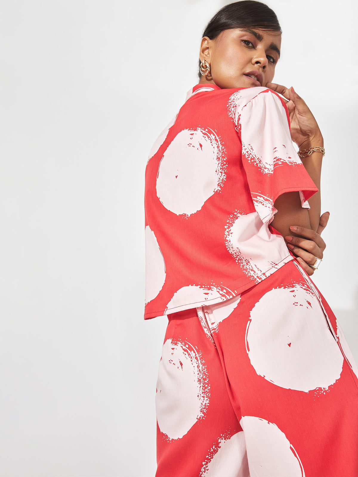 Red & White Polka Crop Shirt