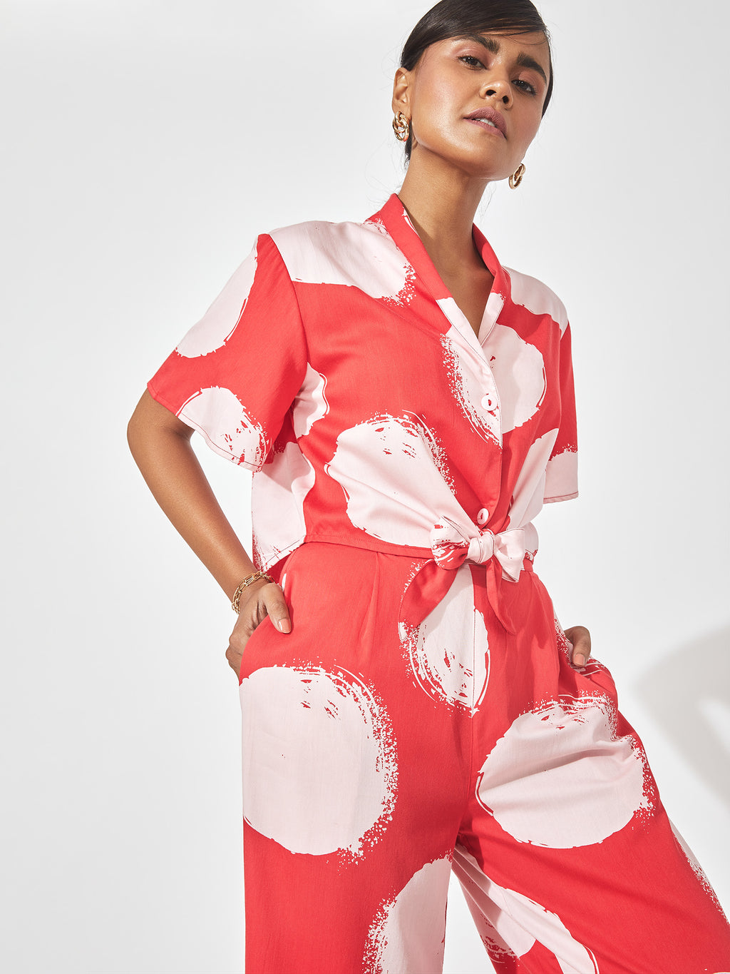 Red & White Polka Crop Shirt