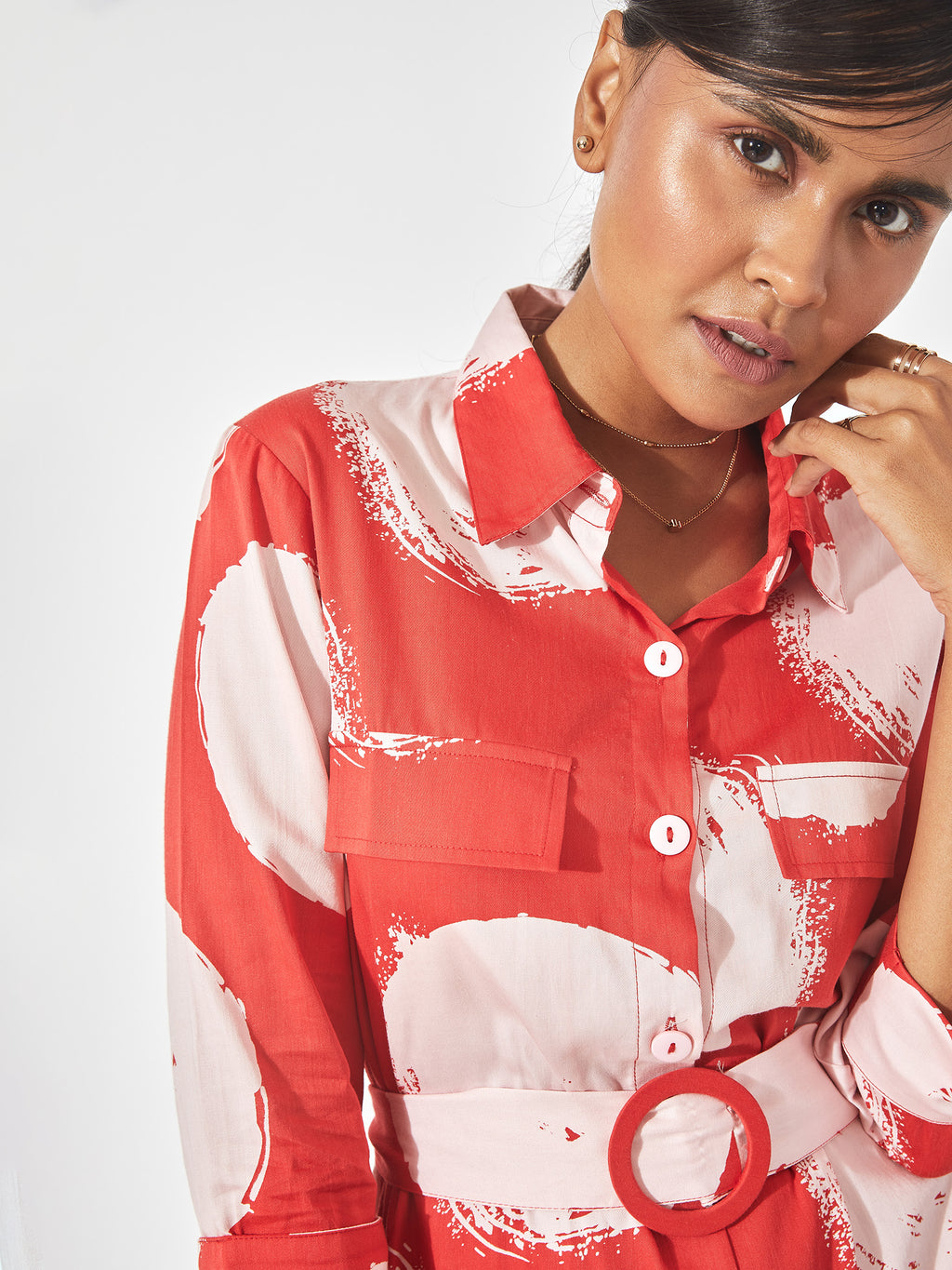 Red & White Polka Shirt Dress