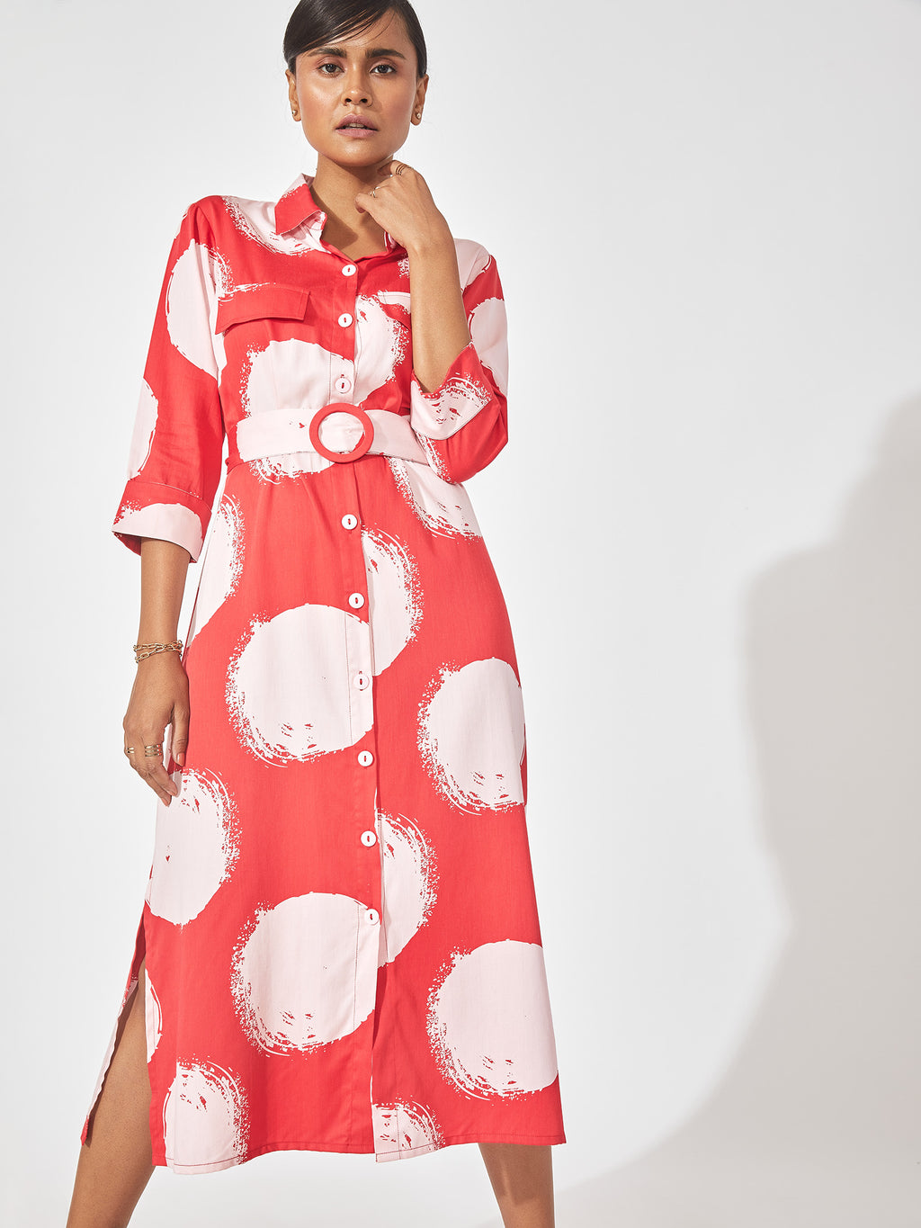 Red & White Polka Shirt Dress