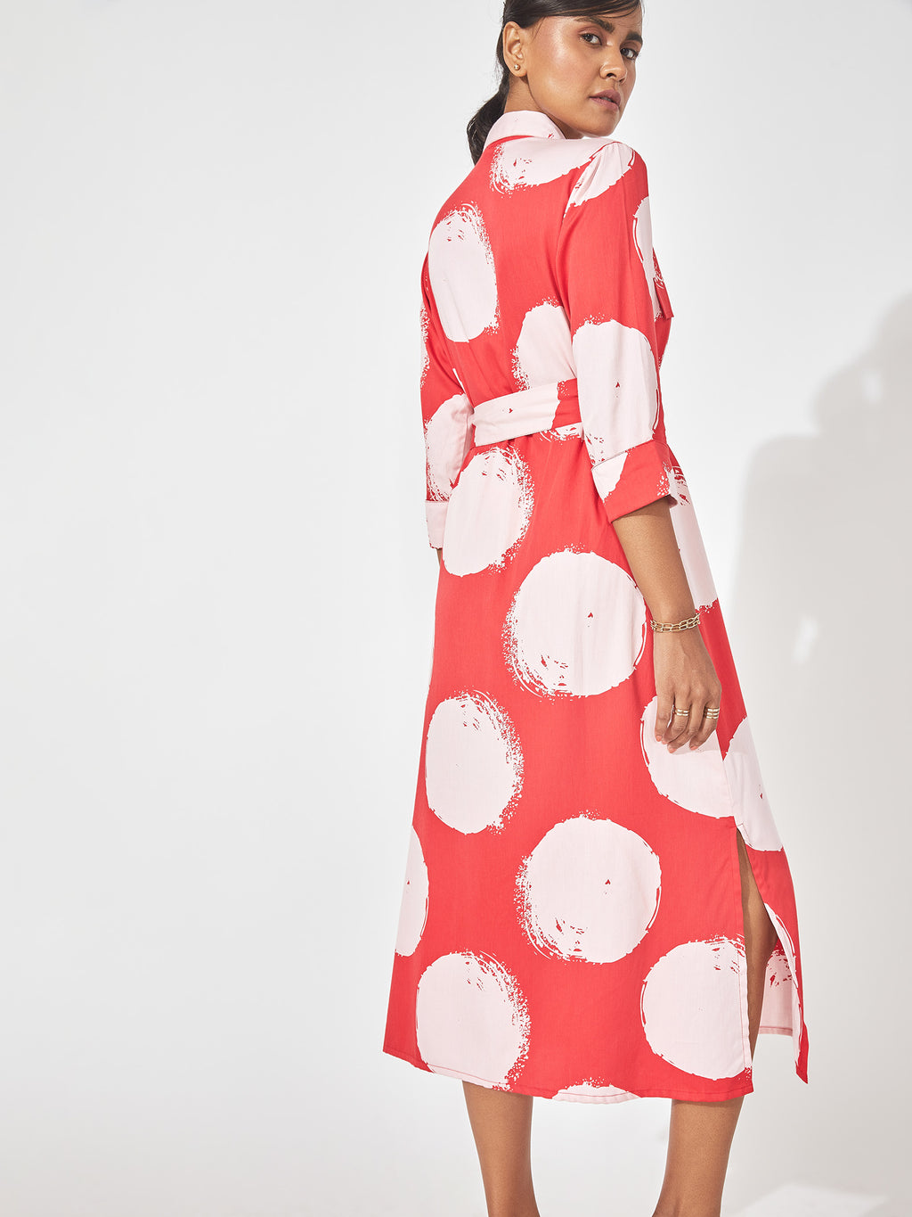 Red & White Polka Shirt Dress