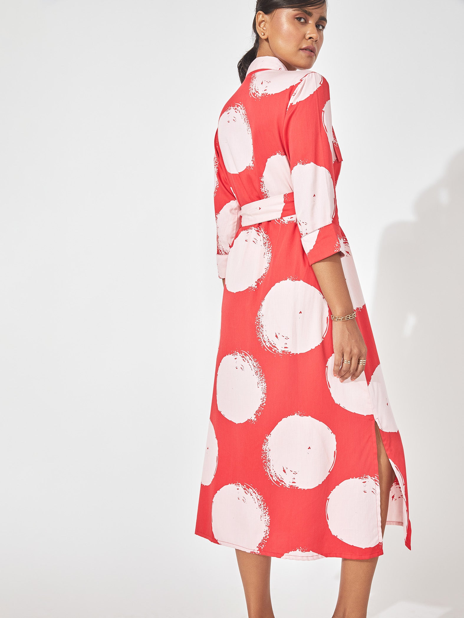 Red & White Polka Shirt Dress