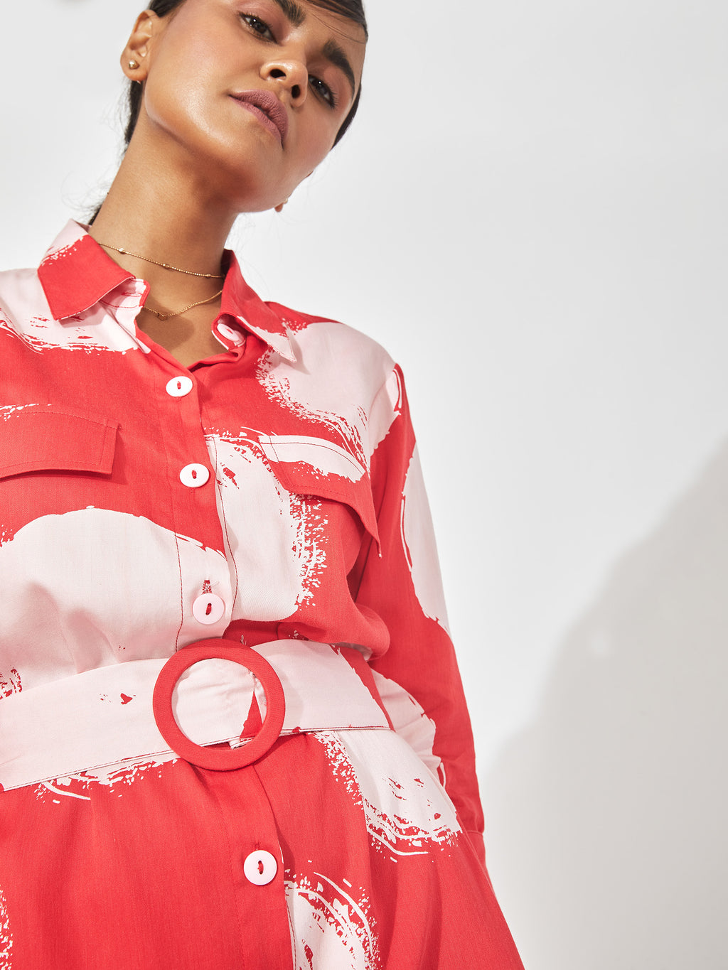 Red & White Polka Shirt Dress