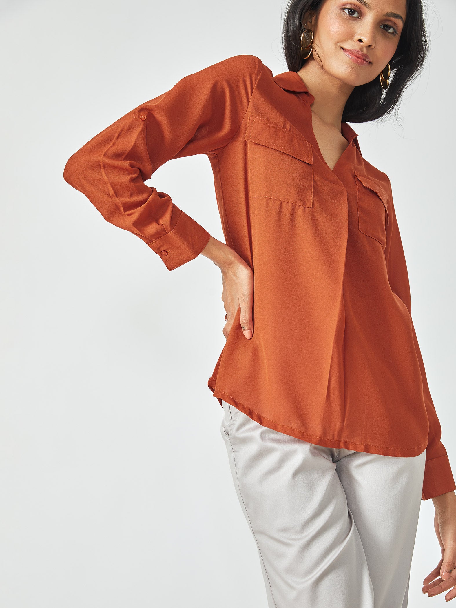 Rust Pleated Top