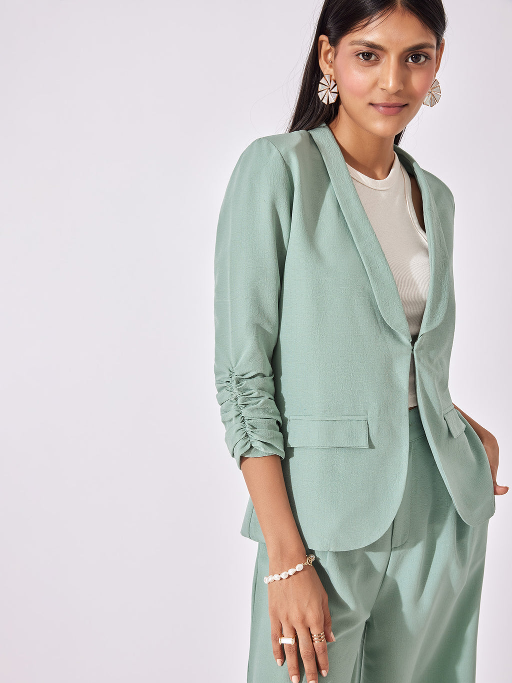 Sage Green Ruched Blazer