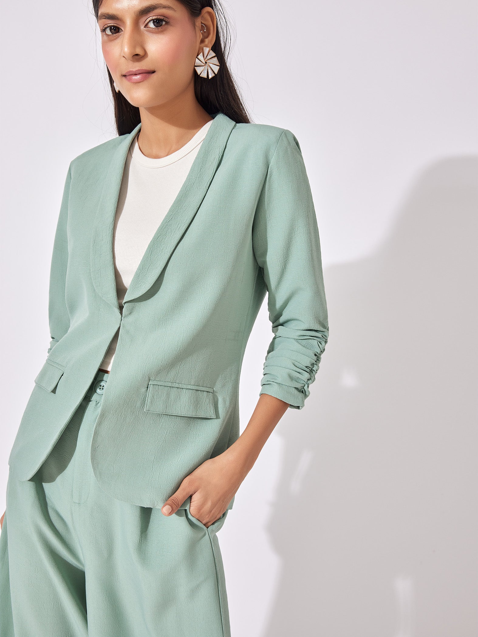 Sage Green Ruched Blazer
