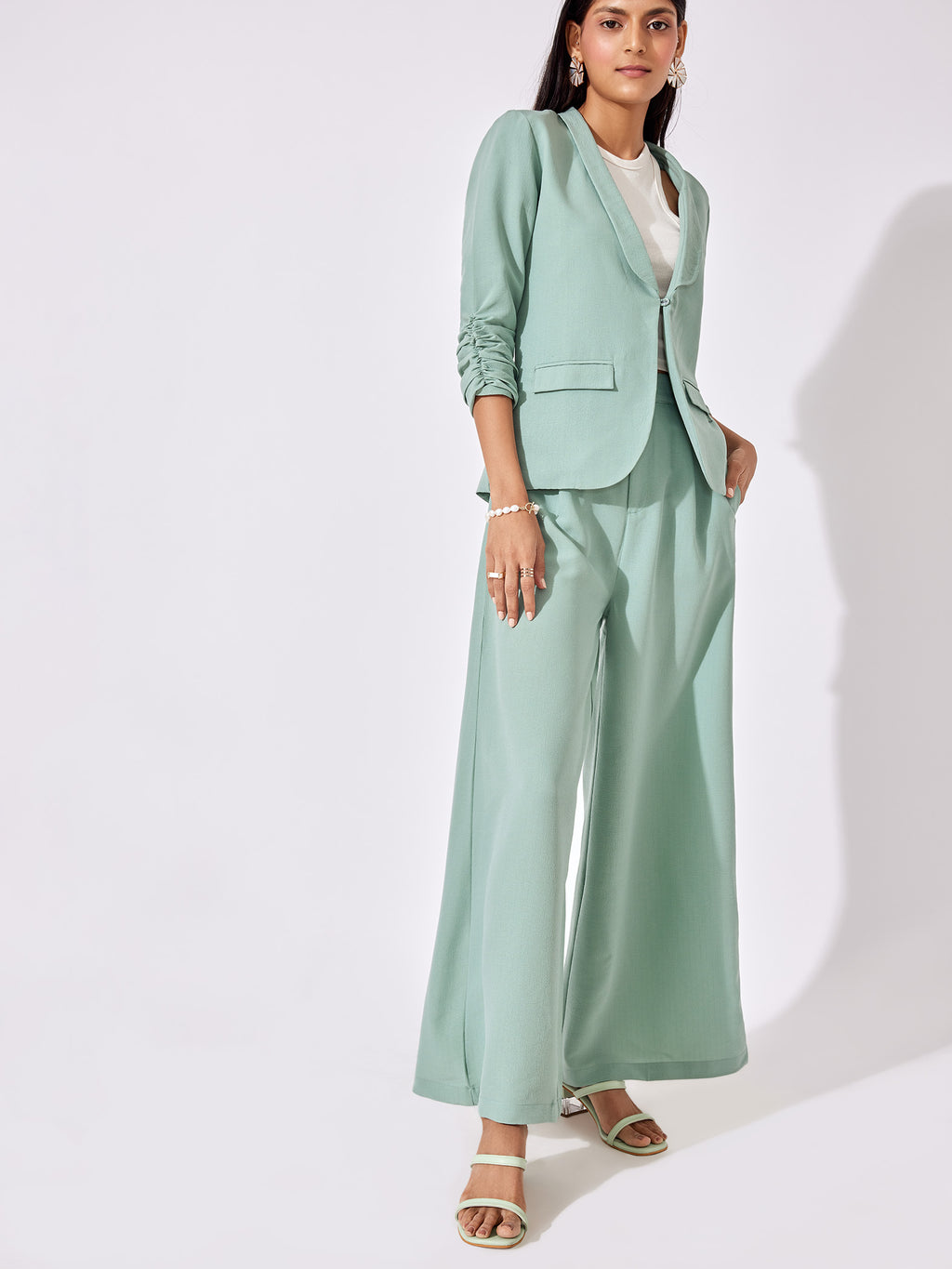 Sage Green Ruched Blazer