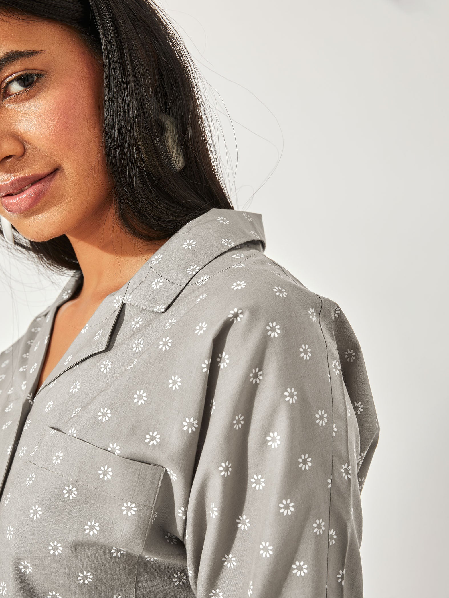 sage printed button down shirt