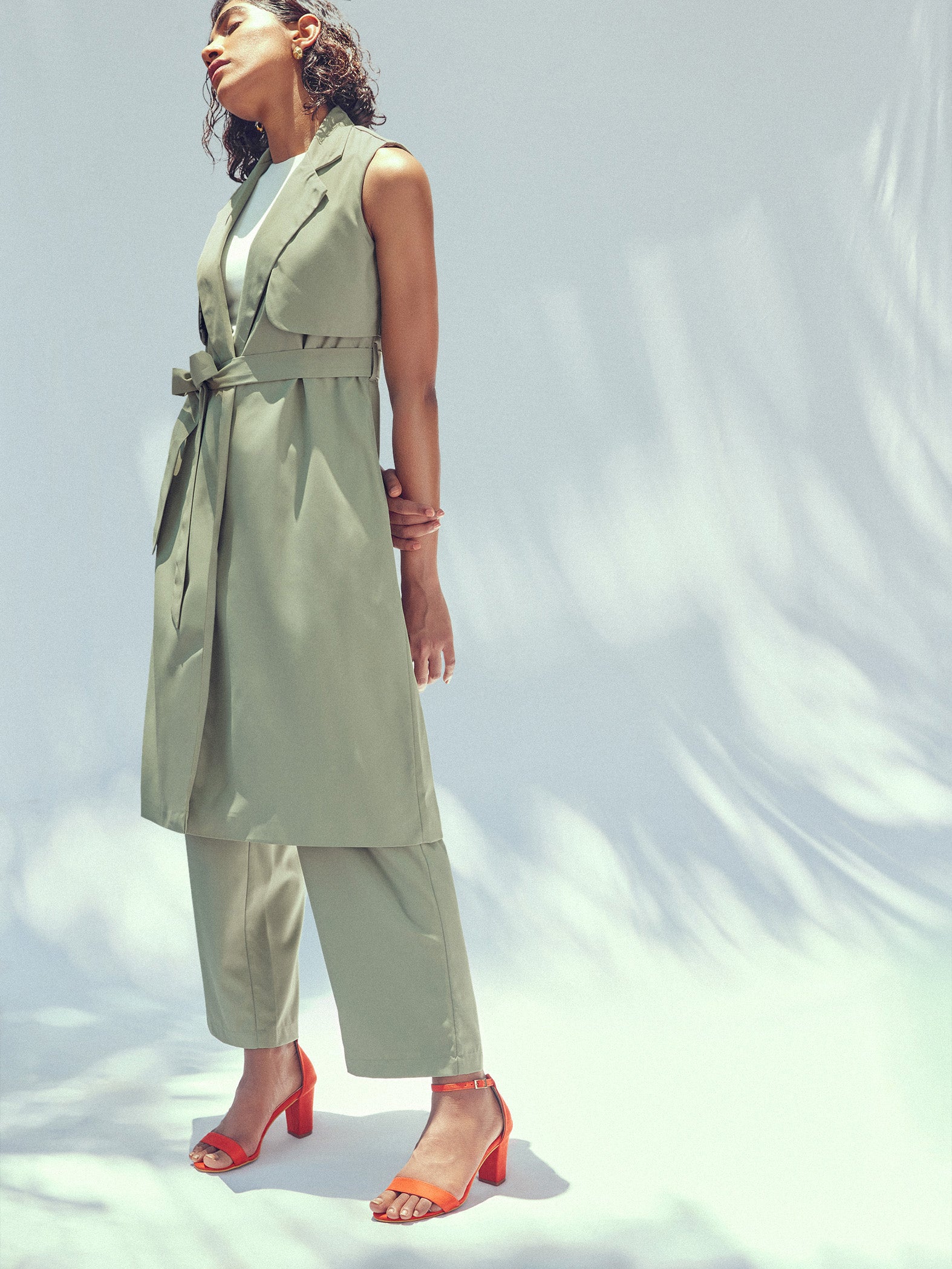 Sage Sleeveless Trench Coat