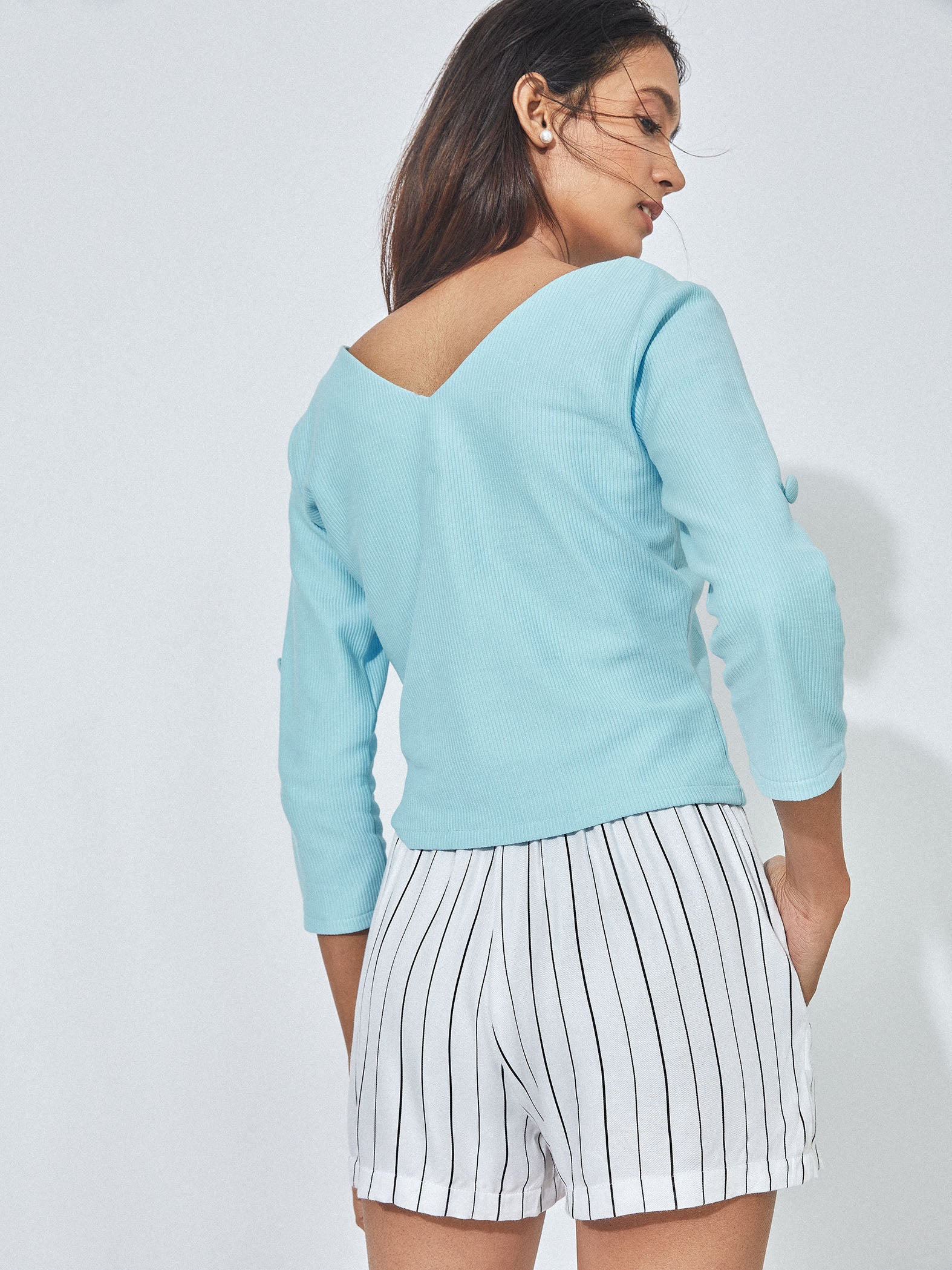 Sky Blue V Neck Top