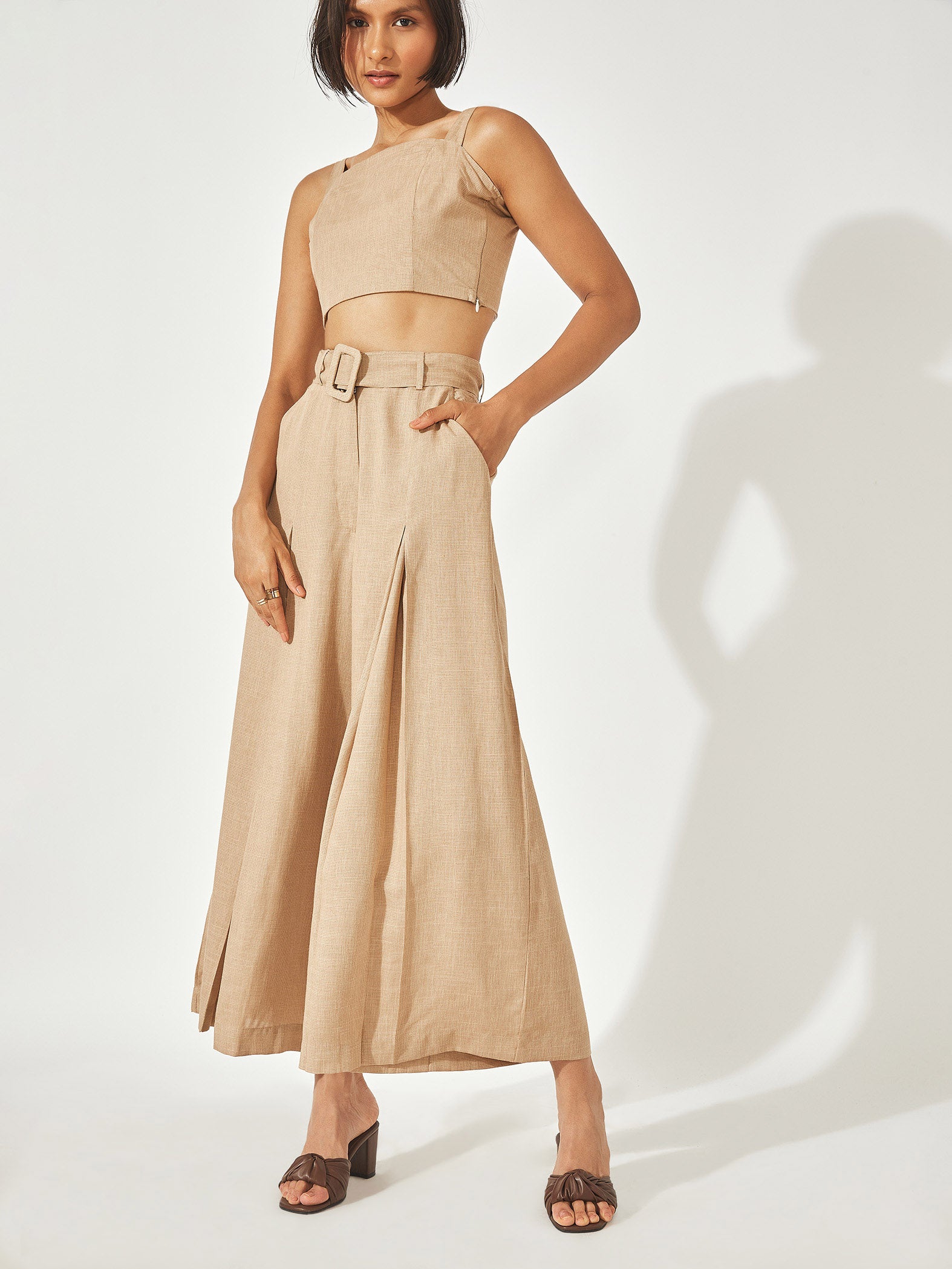 Sand Smocked Back Crop Bustier