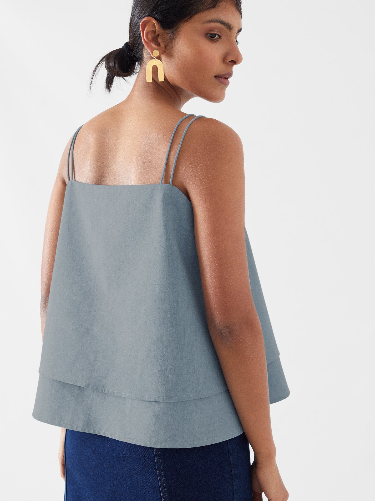Soft Denim Sleeveless Tiered Top