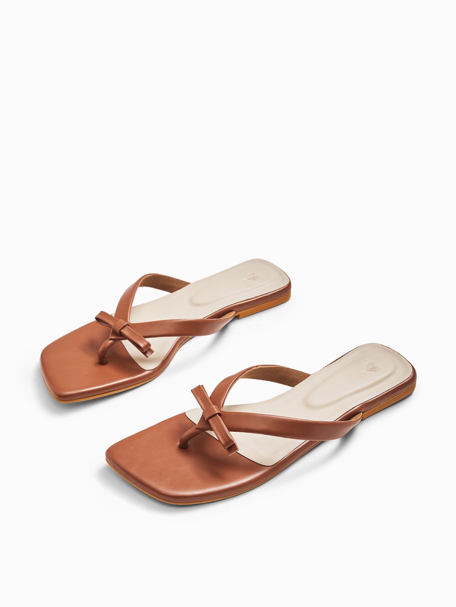 Tan Bow Strap Flats