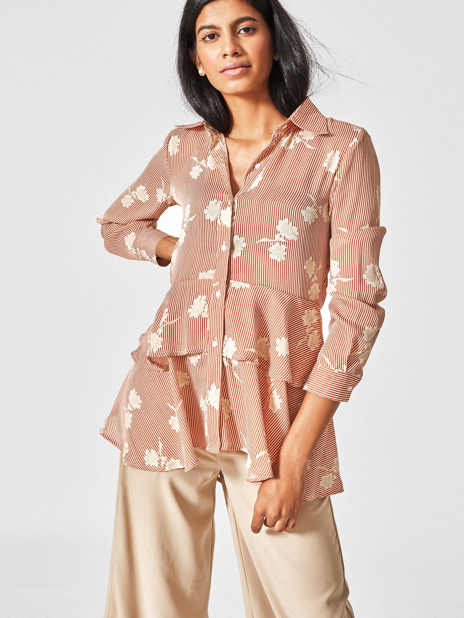 Tangerine Floral Tiered Shirt