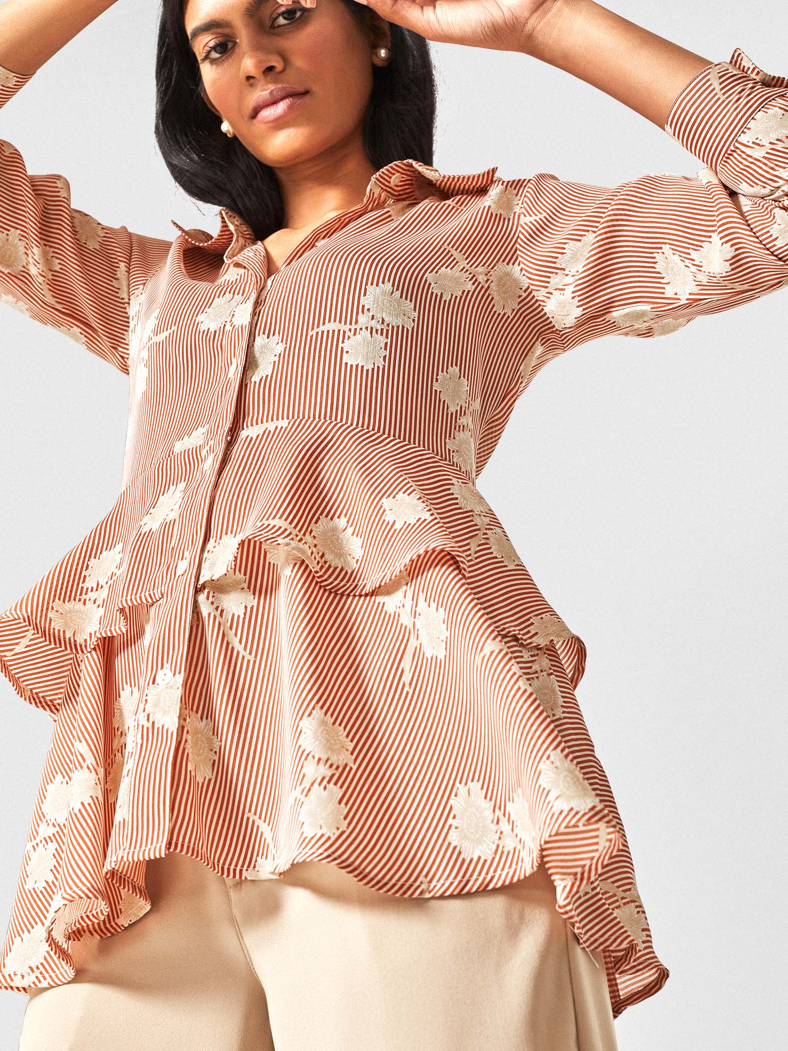 Tangerine Floral Tiered Shirt
