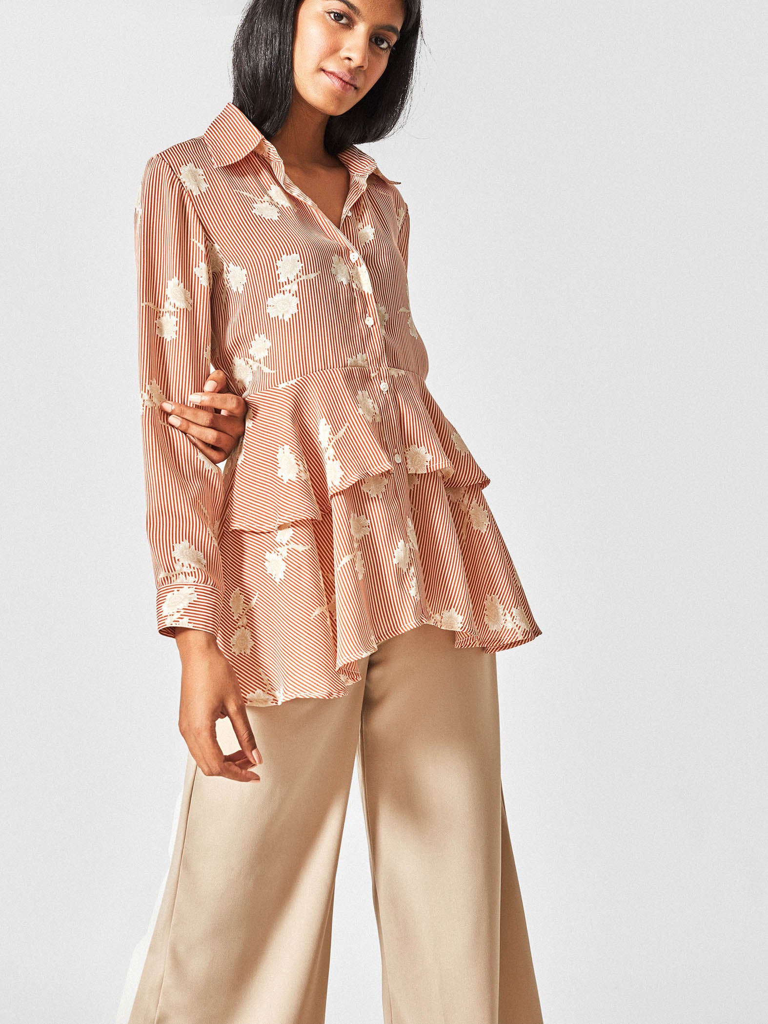 Tangerine Floral Tiered Shirt