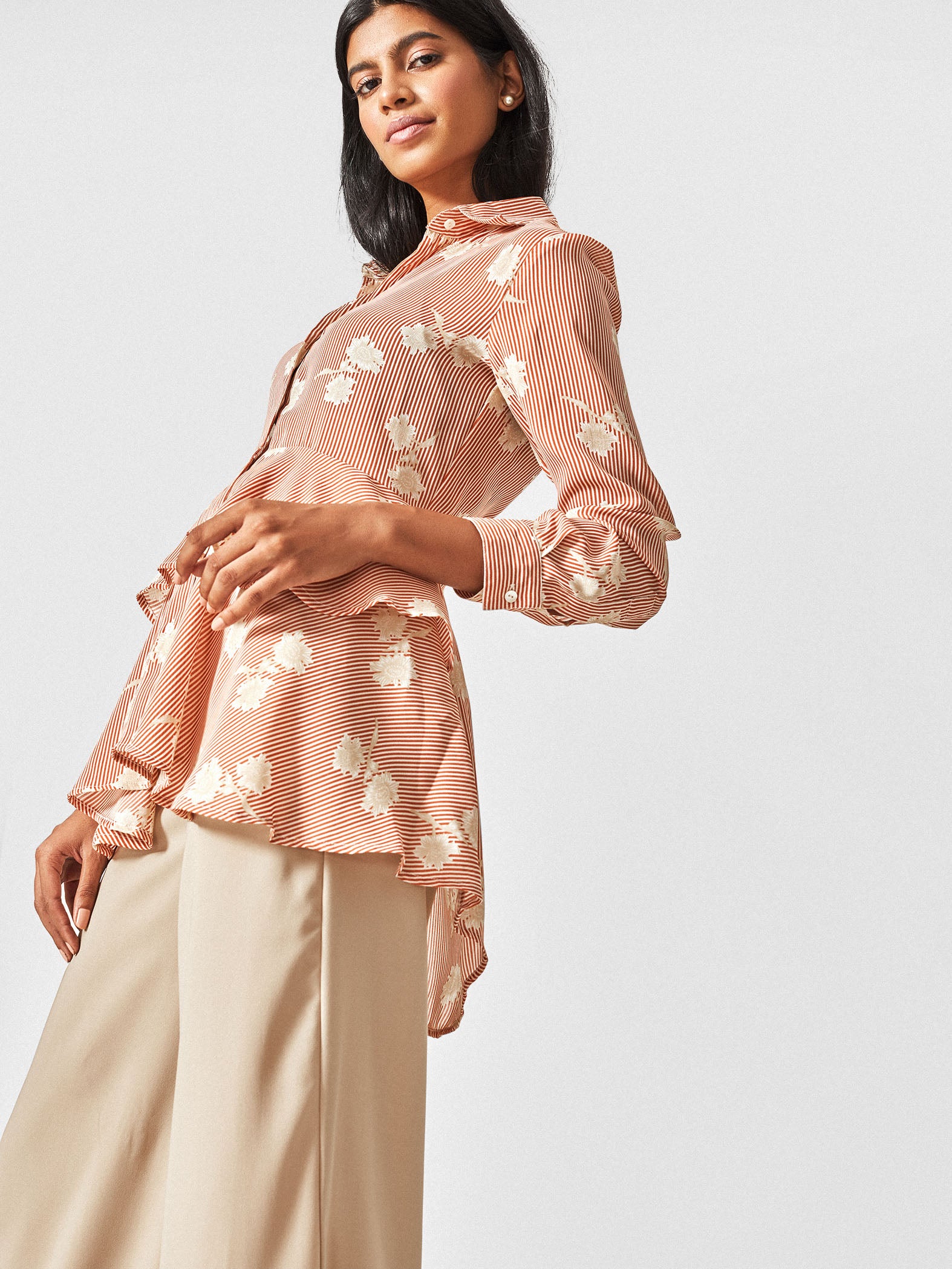 Tangerine Floral Tiered Shirt