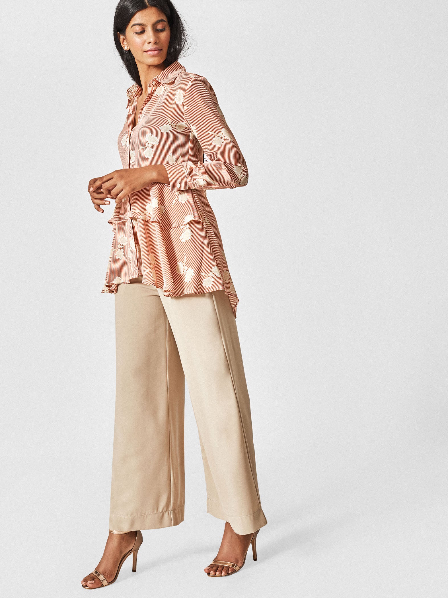 Tangerine Floral Tiered Shirt