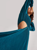Teal Pleated Cut Out Dress